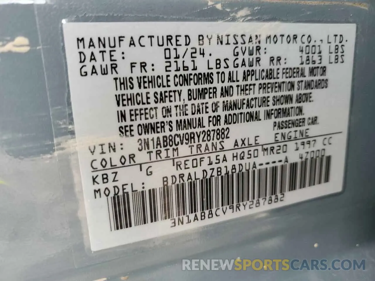 12 fotografías del automóvil dañado 3N1AB8CV9RY287882 NISSAN SENTRA 2024