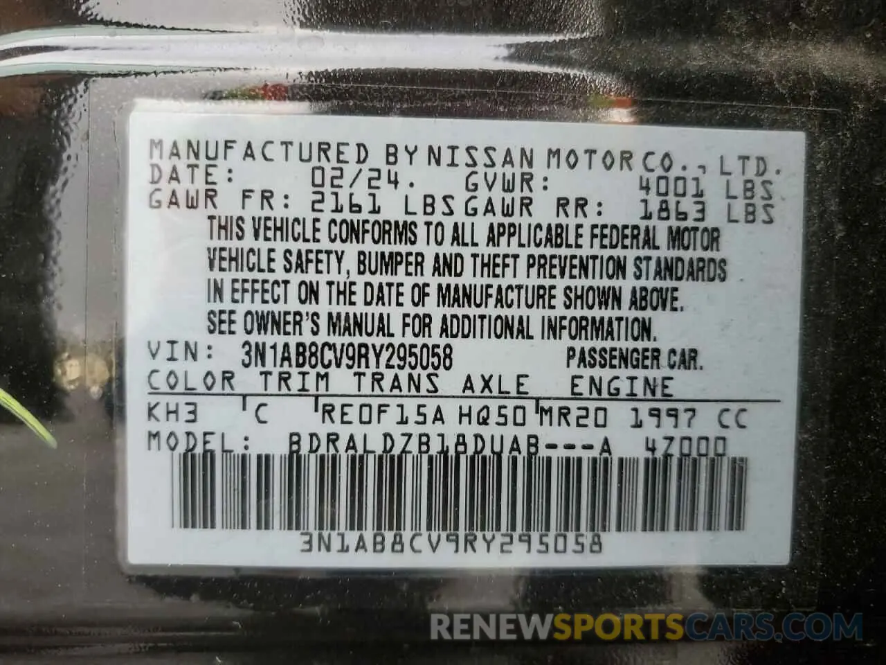 12 fotografías del automóvil dañado 3N1AB8CV9RY295058 NISSAN SENTRA 2024