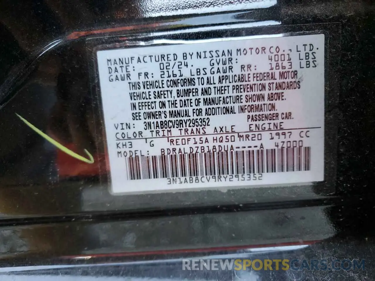 12 fotografías del automóvil dañado 3N1AB8CV9RY295352 NISSAN SENTRA 2024
