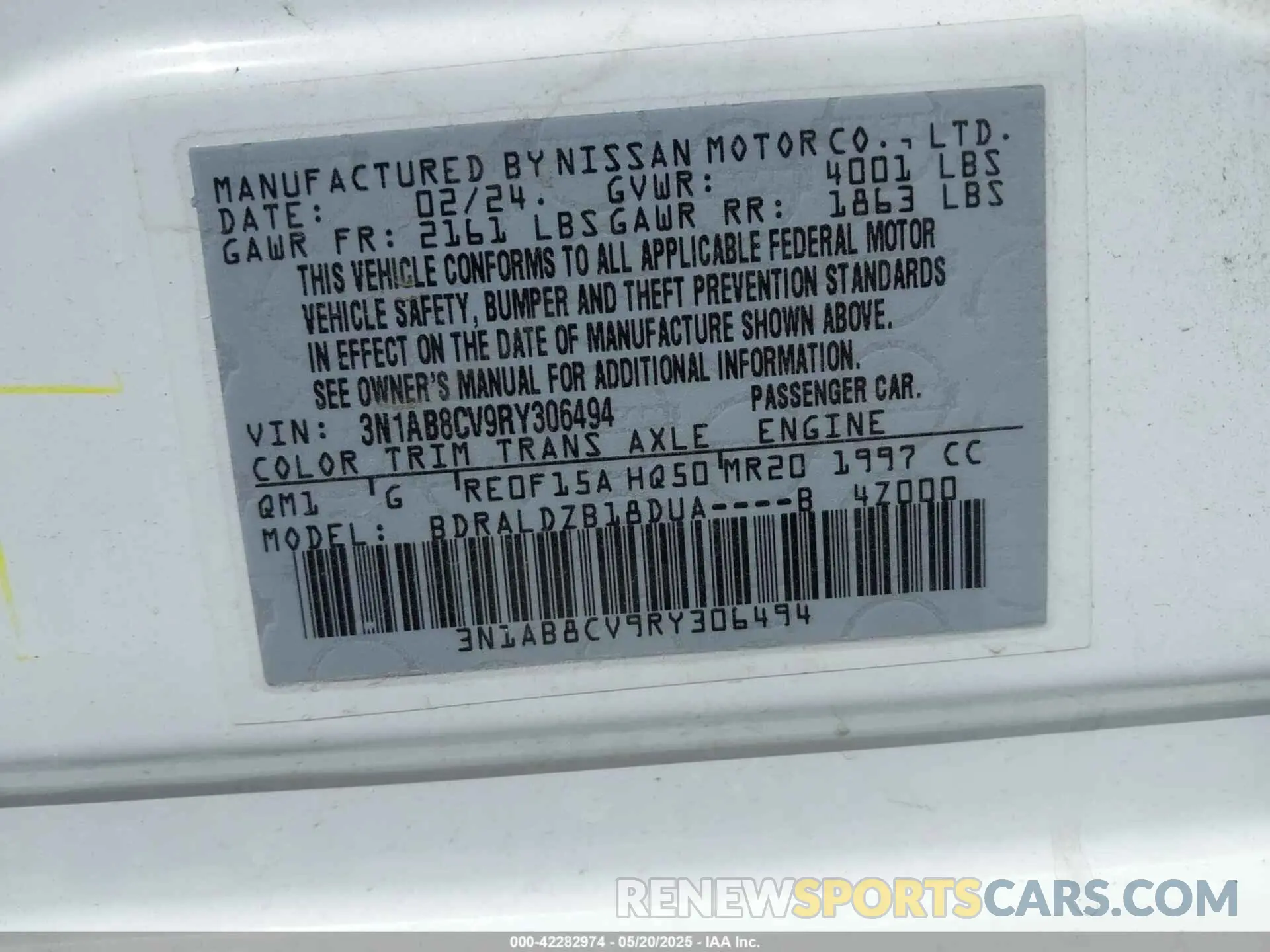 9 fotografías del automóvil dañado 3N1AB8CV9RY306494 NISSAN SENTRA 2024