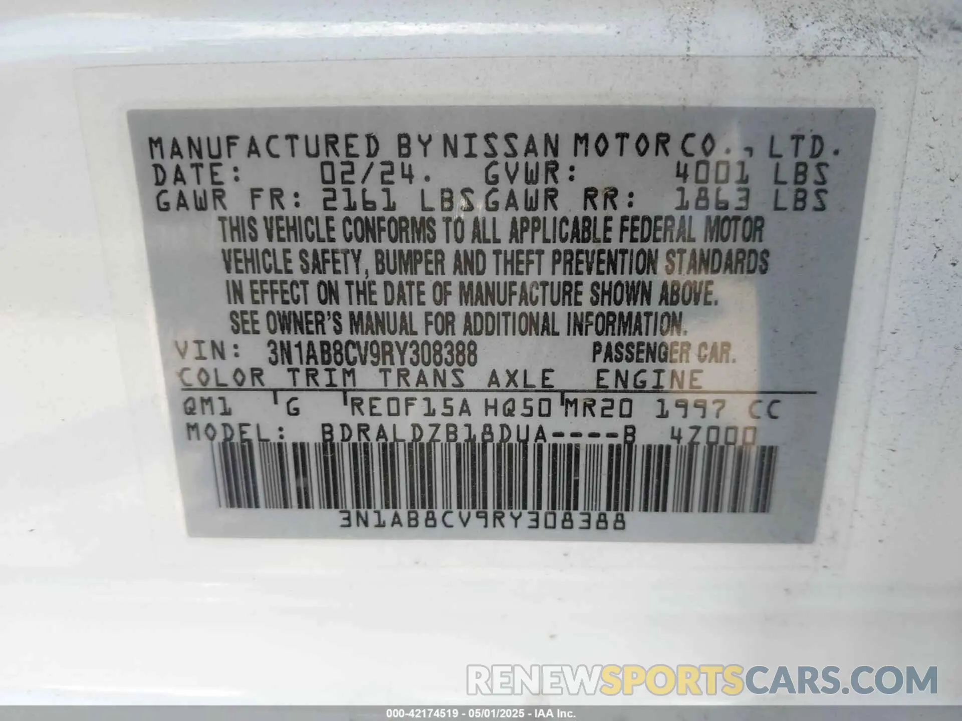 9 fotografías del automóvil dañado 3N1AB8CV9RY308388 NISSAN SENTRA 2024