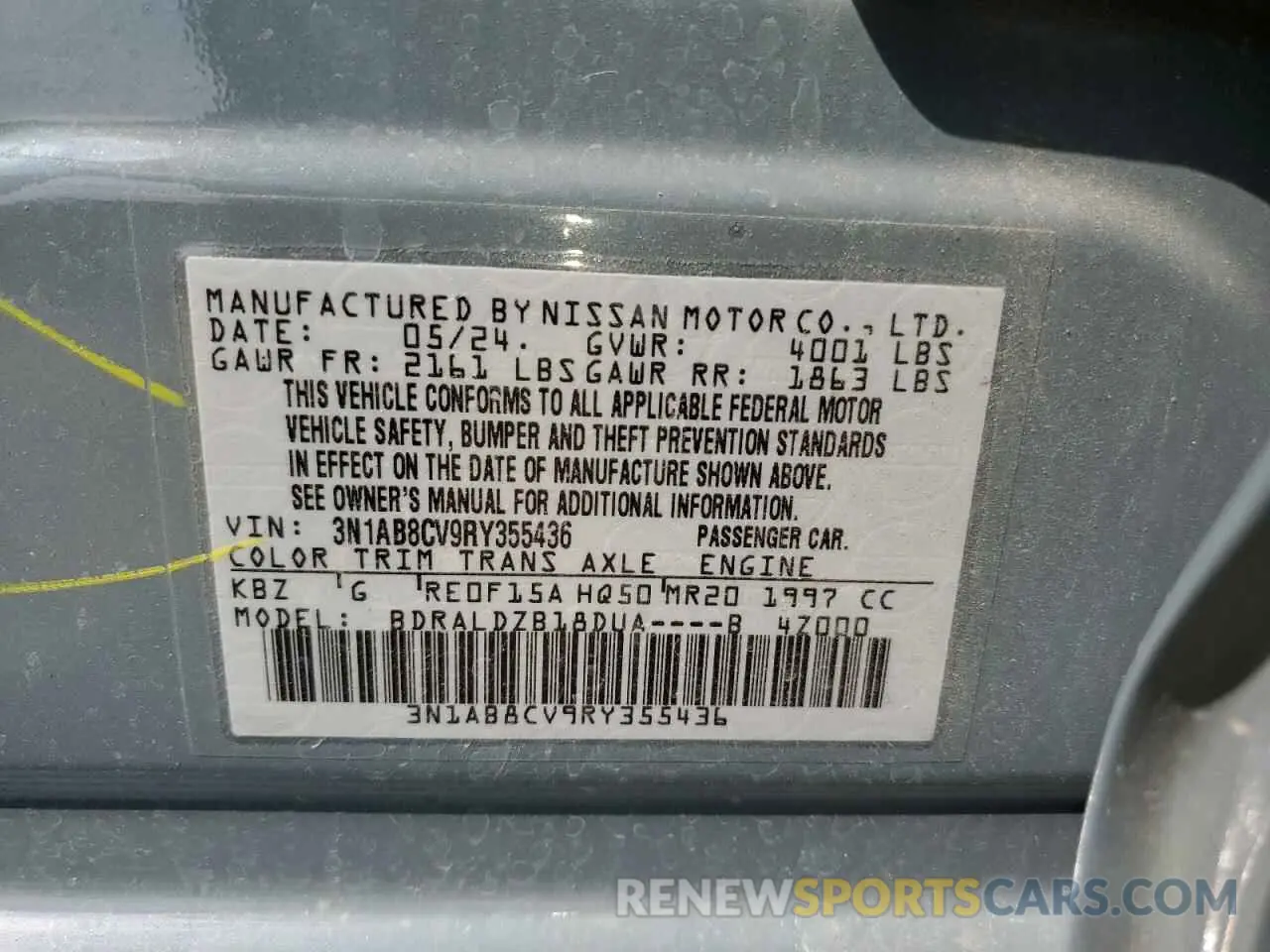 12 fotografías del automóvil dañado 3N1AB8CV9RY355436 NISSAN SENTRA 2024