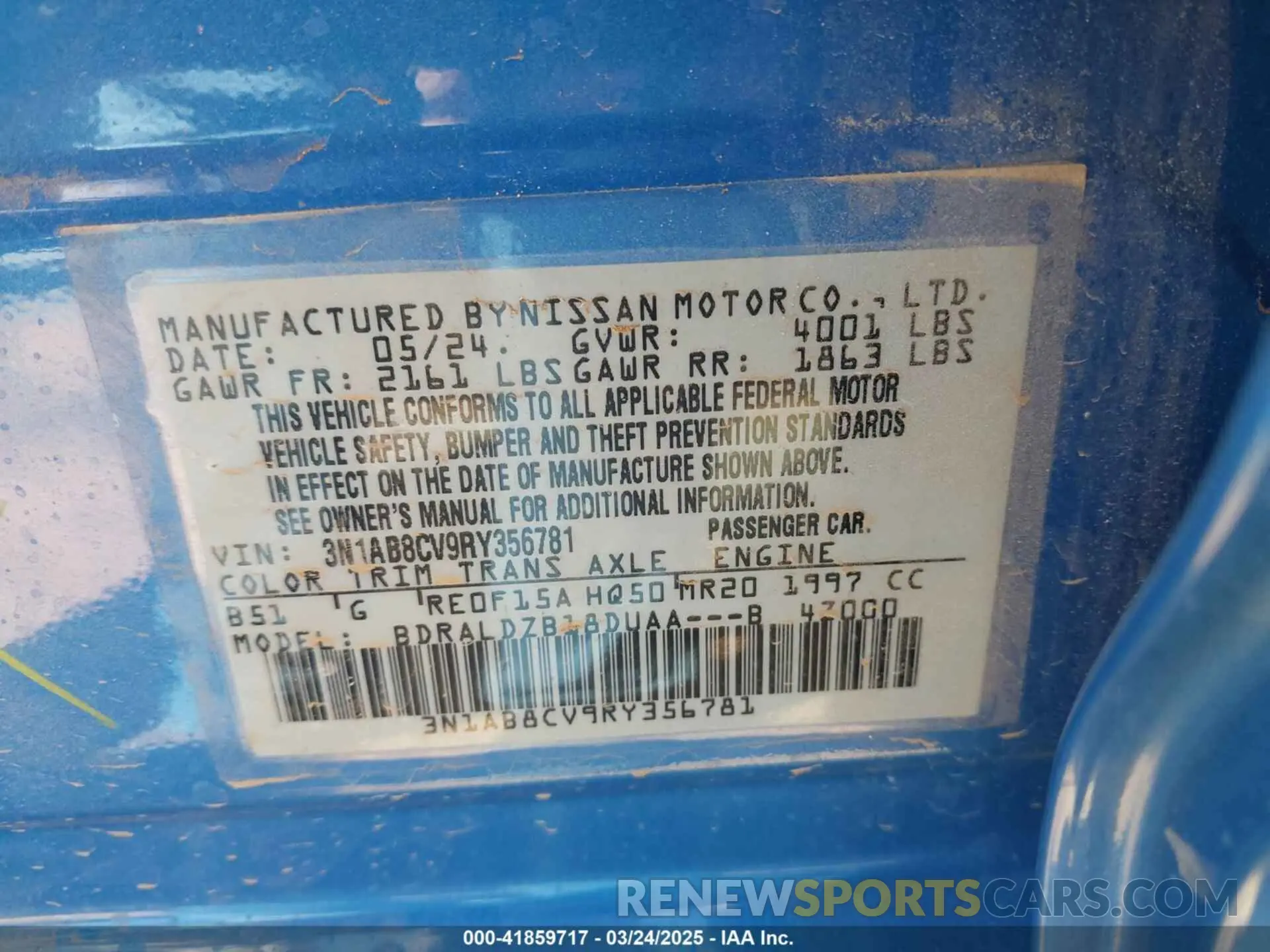 9 fotografías del automóvil dañado 3N1AB8CV9RY356781 NISSAN SENTRA 2024