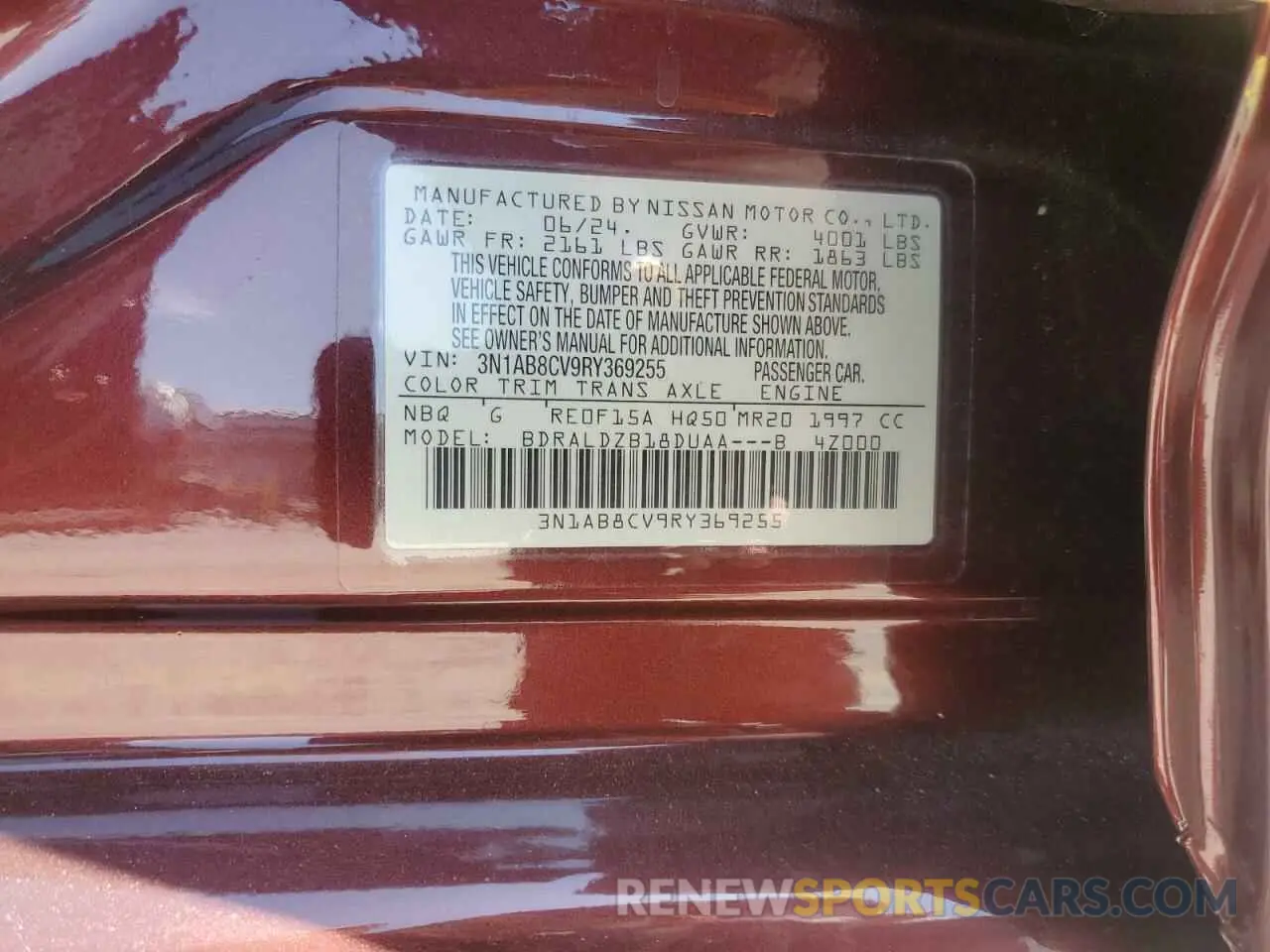 12 fotografías del automóvil dañado 3N1AB8CV9RY369255 NISSAN SENTRA 2024