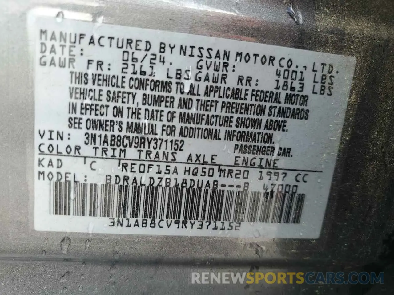 12 fotografías del automóvil dañado 3N1AB8CV9RY371152 NISSAN SENTRA 2024