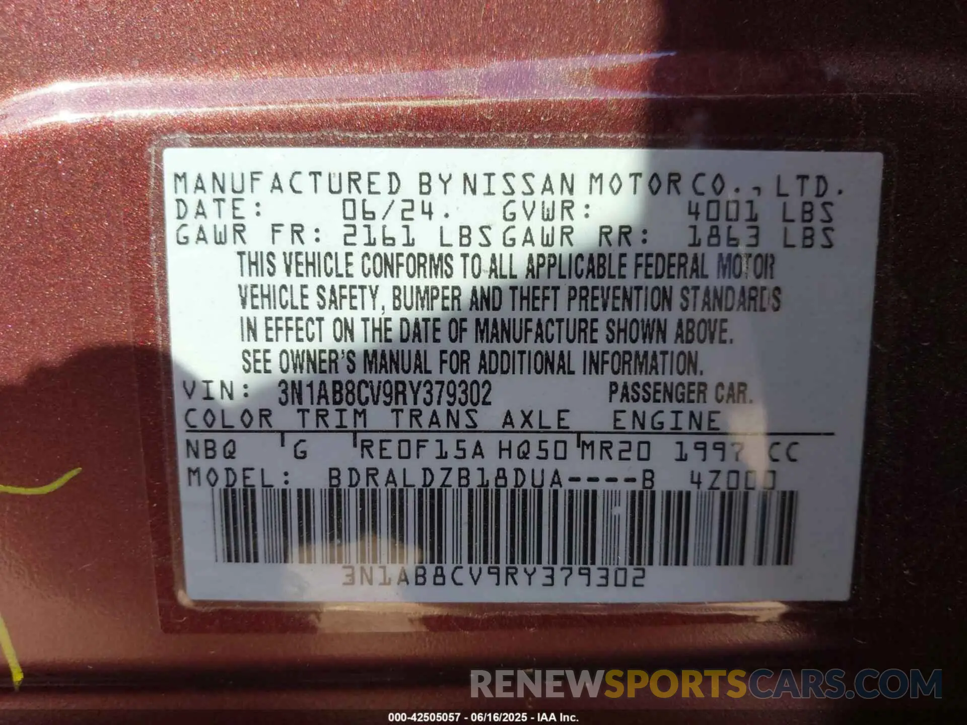 9 fotografías del automóvil dañado 3N1AB8CV9RY379302 NISSAN SENTRA 2024