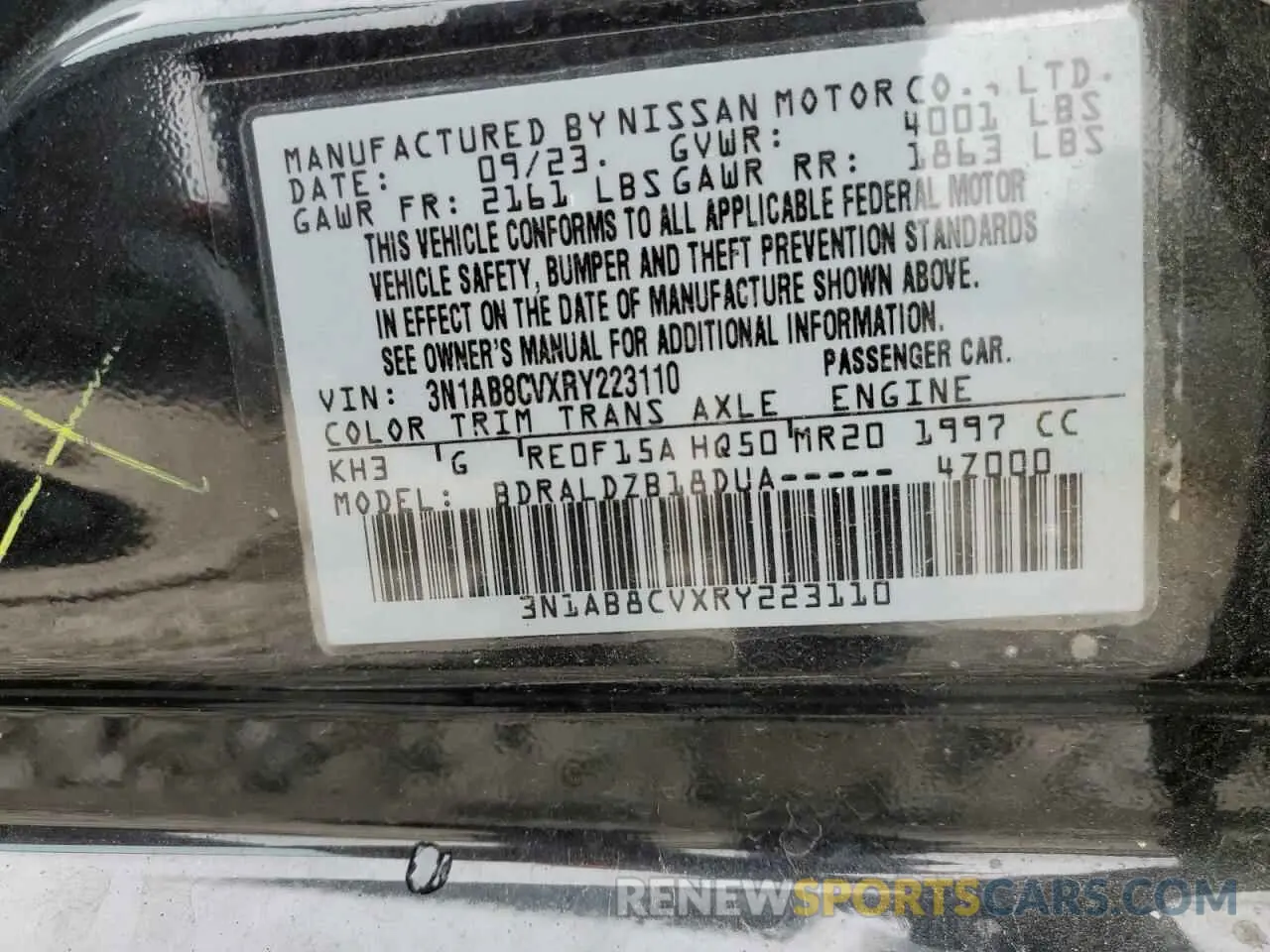 12 fotografías del automóvil dañado 3N1AB8CVXRY223110 NISSAN SENTRA 2024