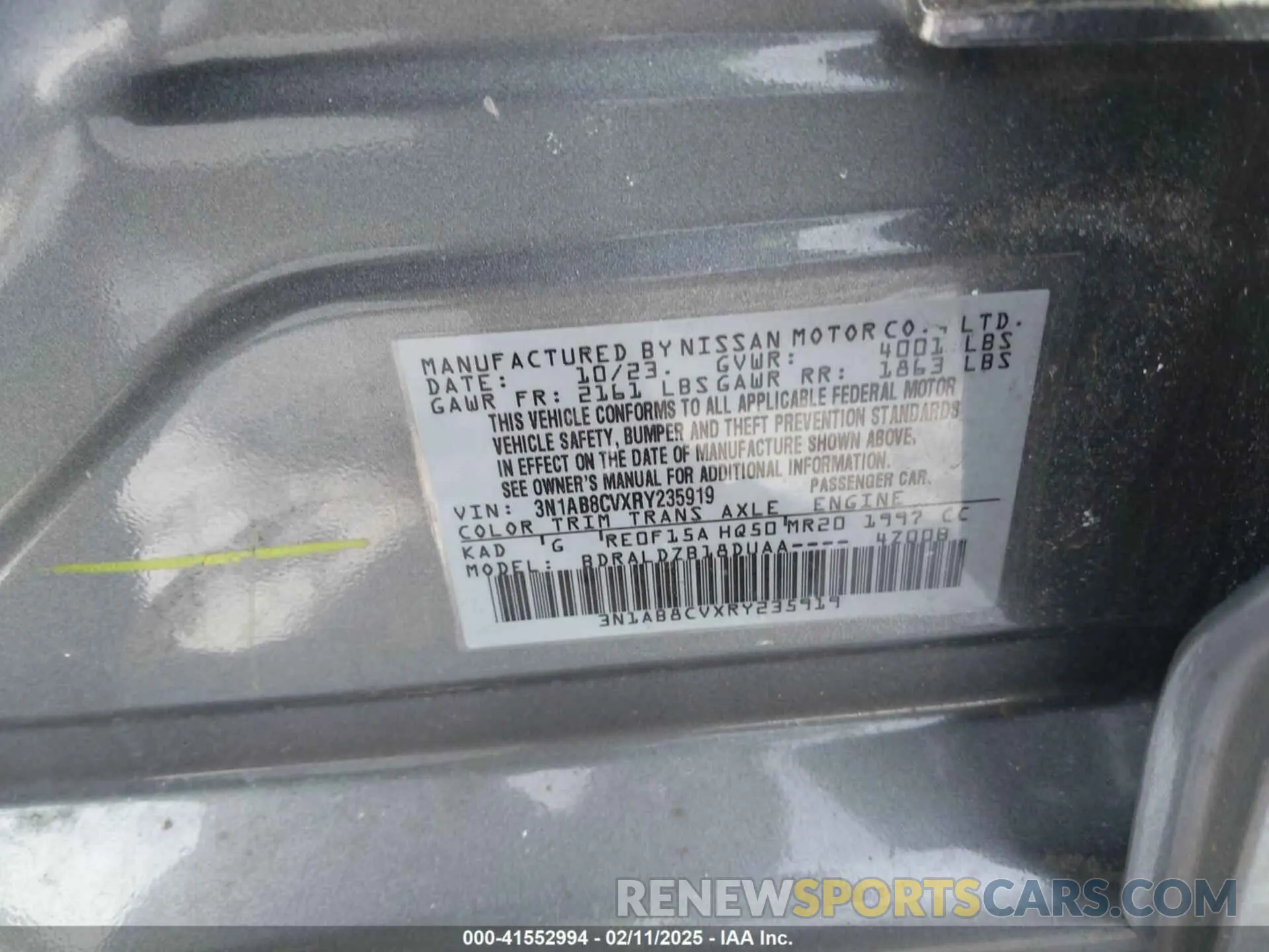 9 fotografías del automóvil dañado 3N1AB8CVXRY235919 NISSAN SENTRA 2024