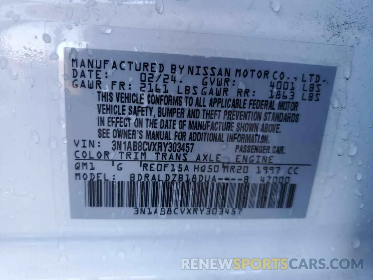 12 fotografías del automóvil dañado 3N1AB8CVXRY303457 NISSAN SENTRA 2024