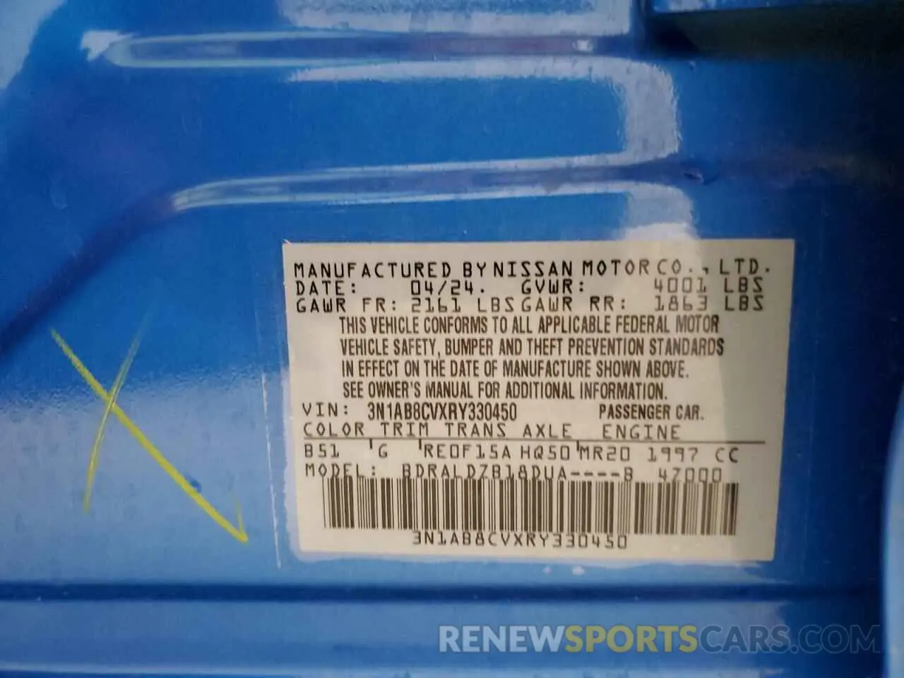12 fotografías del automóvil dañado 3N1AB8CVXRY330450 NISSAN SENTRA 2024