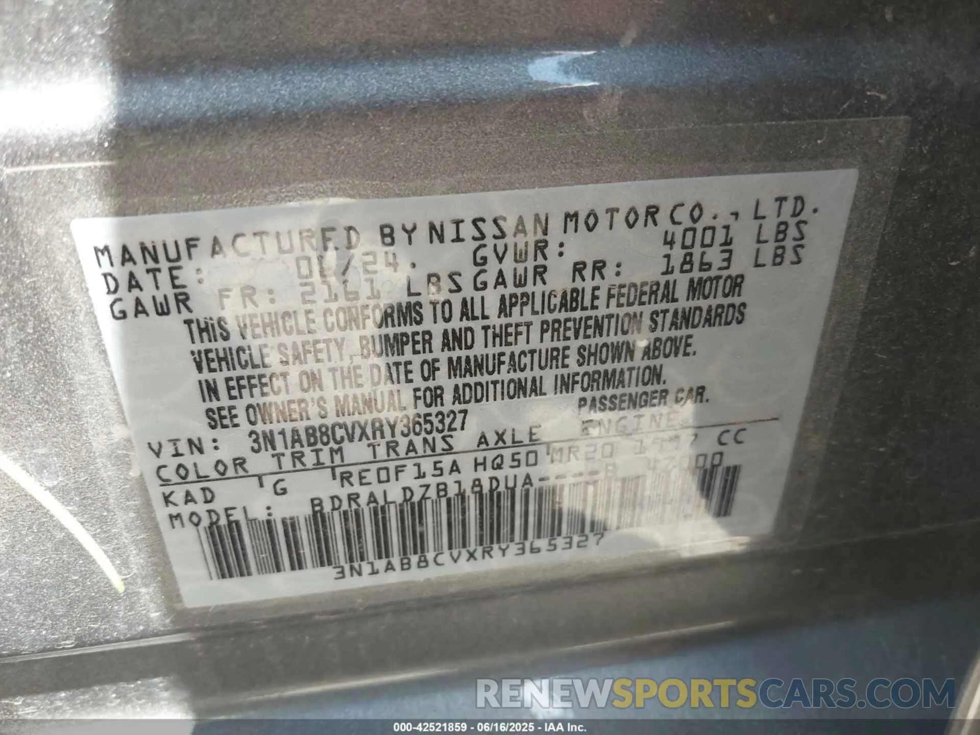 9 fotografías del automóvil dañado 3N1AB8CVXRY365327 NISSAN SENTRA 2024
