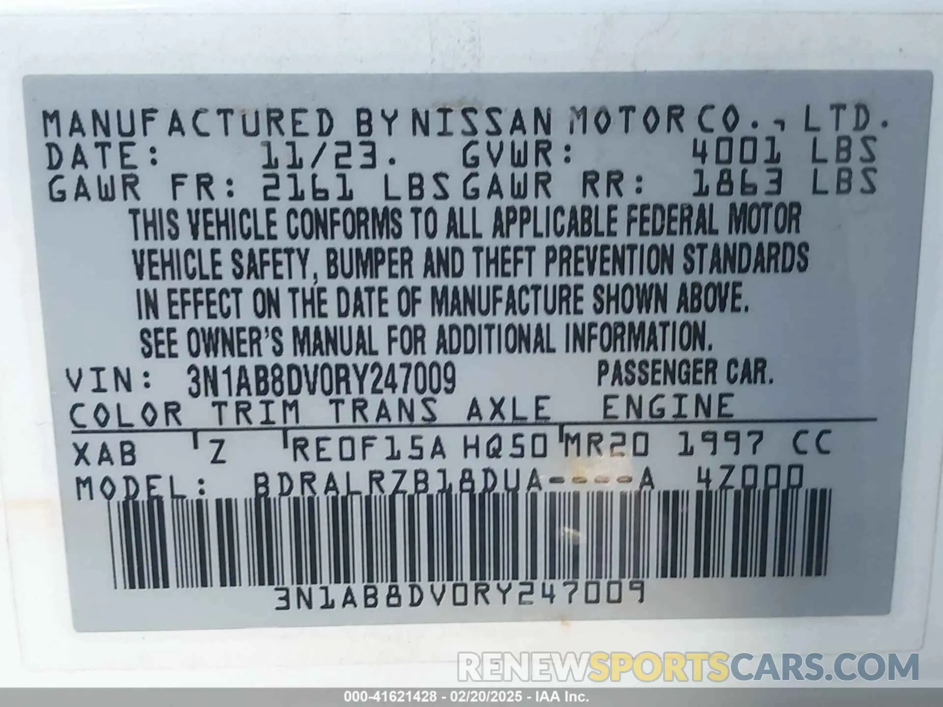 9 fotografías del automóvil dañado 3N1AB8DV0RY247009 NISSAN SENTRA 2024