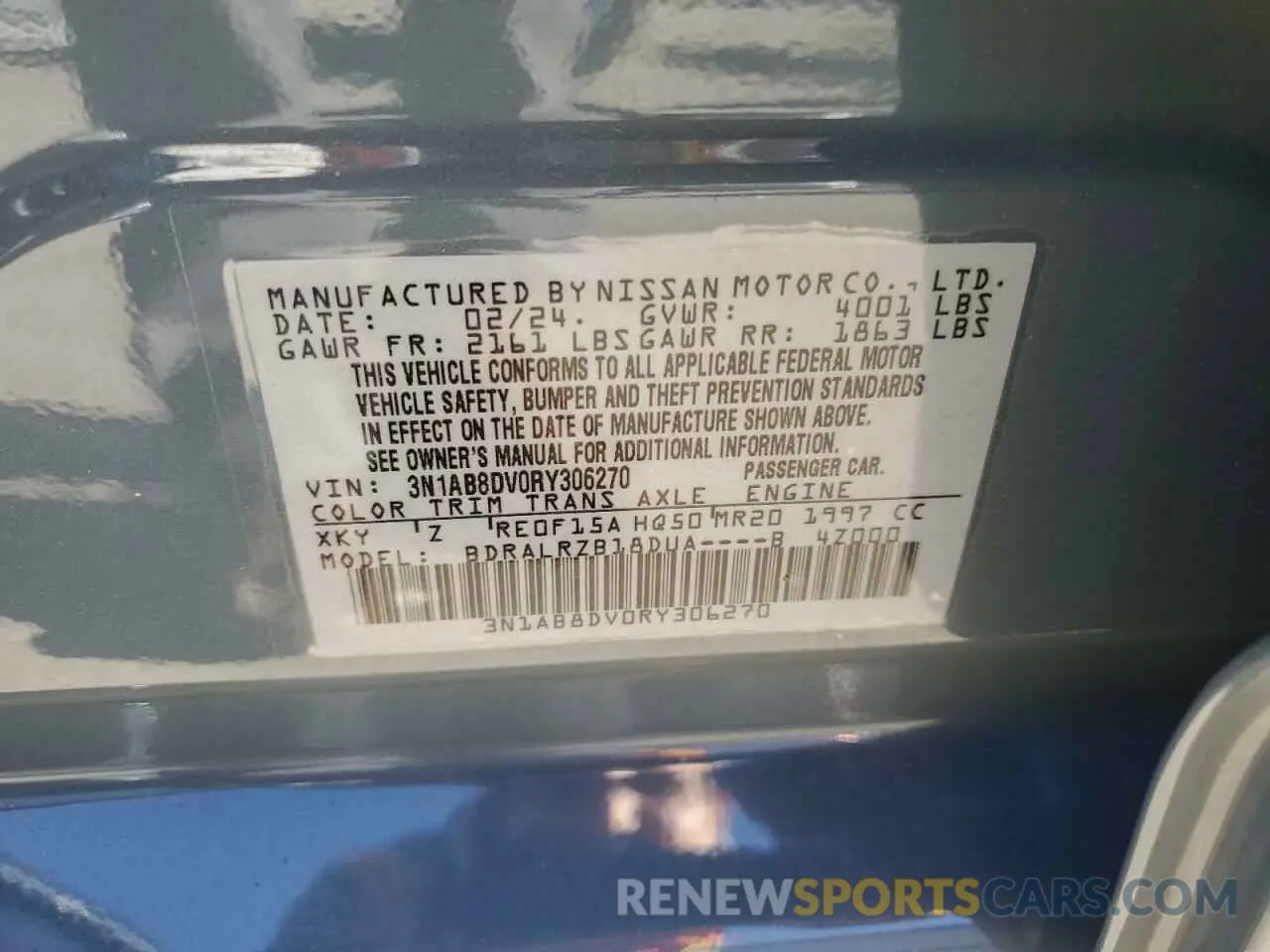 12 fotografías del automóvil dañado 3N1AB8DV0RY306270 NISSAN SENTRA 2024
