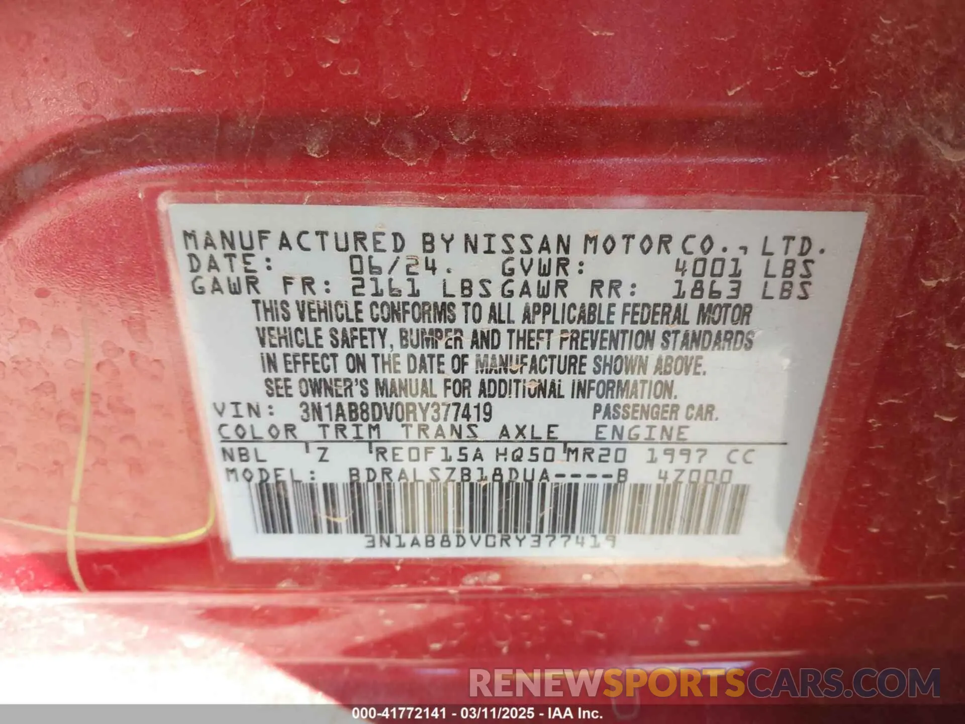 9 fotografías del automóvil dañado 3N1AB8DV0RY377419 NISSAN SENTRA 2024