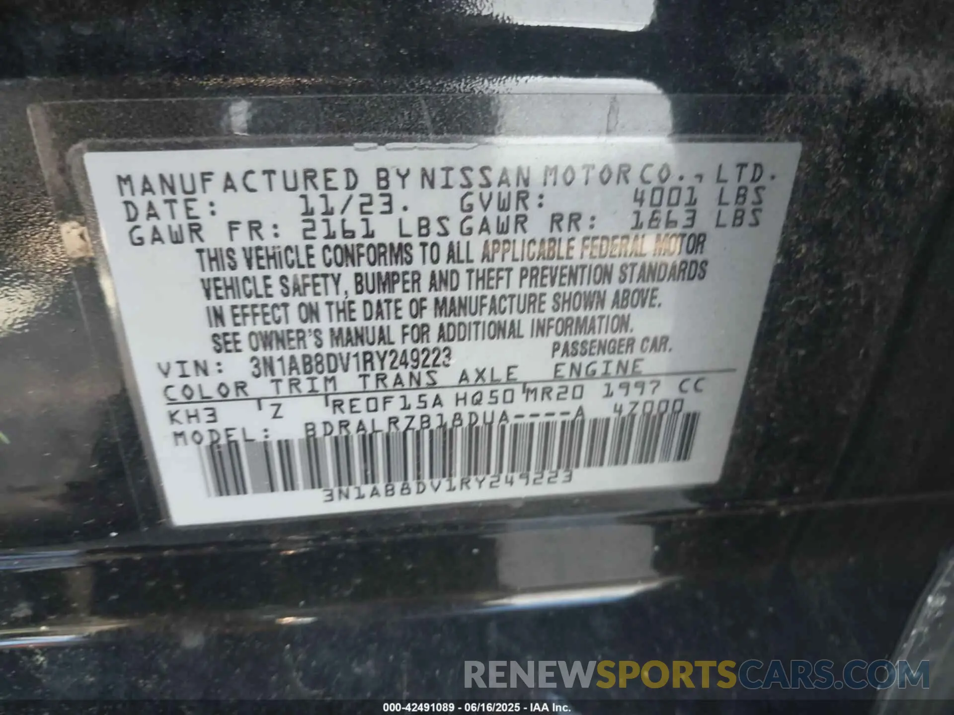 9 fotografías del automóvil dañado 3N1AB8DV1RY249223 NISSAN SENTRA 2024