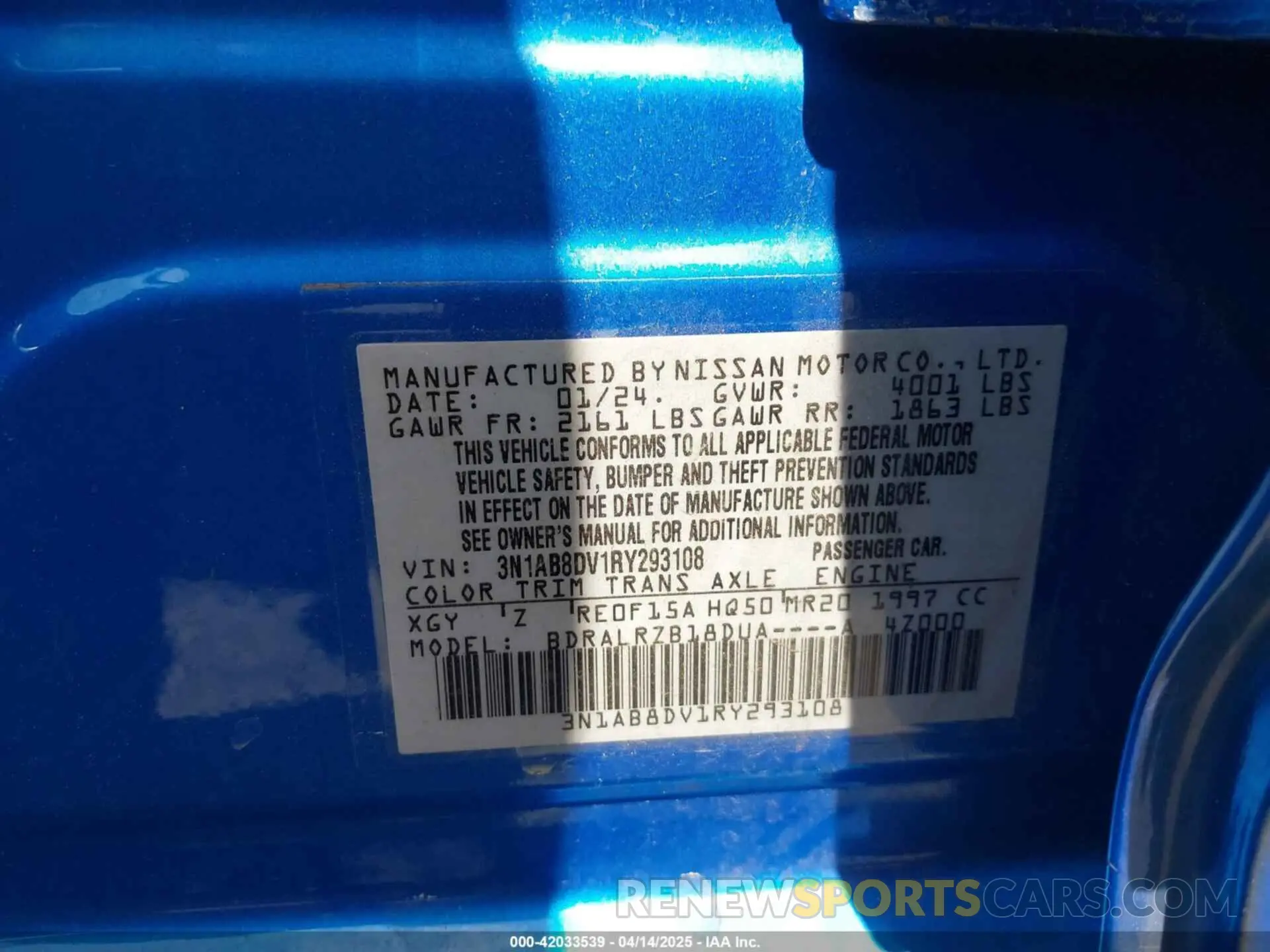 9 fotografías del automóvil dañado 3N1AB8DV1RY293108 NISSAN SENTRA 2024