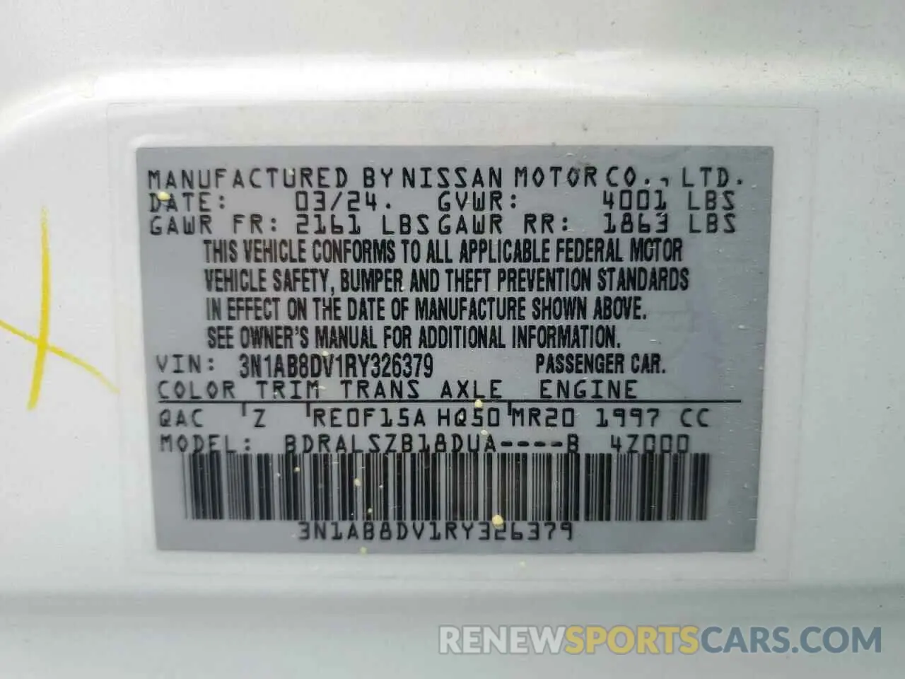 12 fotografías del automóvil dañado 3N1AB8DV1RY326379 NISSAN SENTRA 2024