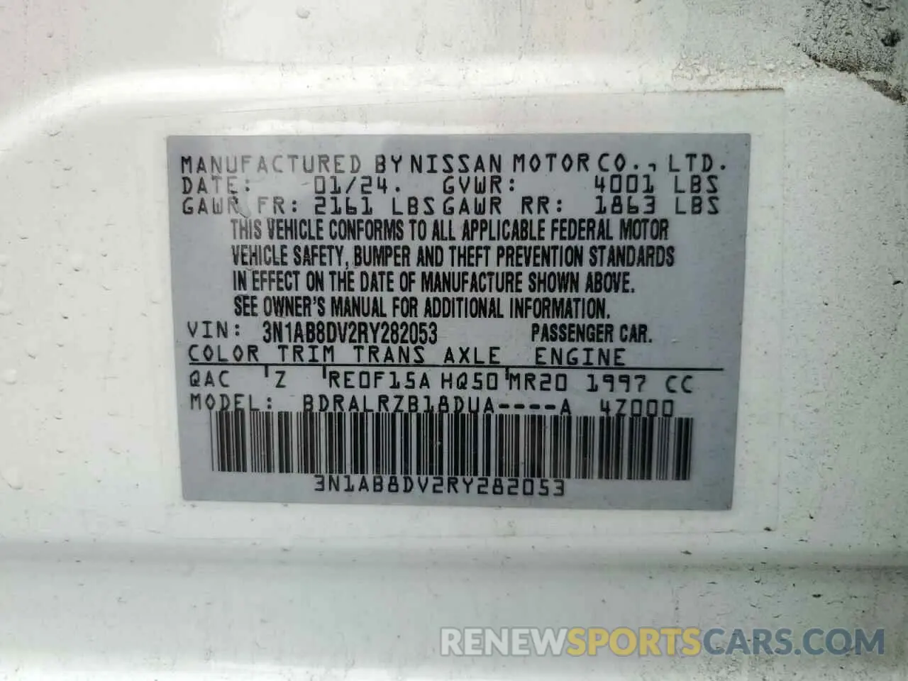 14 fotografías del automóvil dañado 3N1AB8DV2RY282053 NISSAN SENTRA 2024