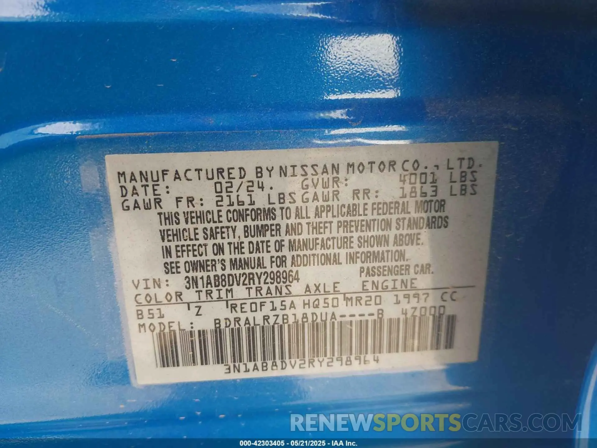 9 fotografías del automóvil dañado 3N1AB8DV2RY298964 NISSAN SENTRA 2024