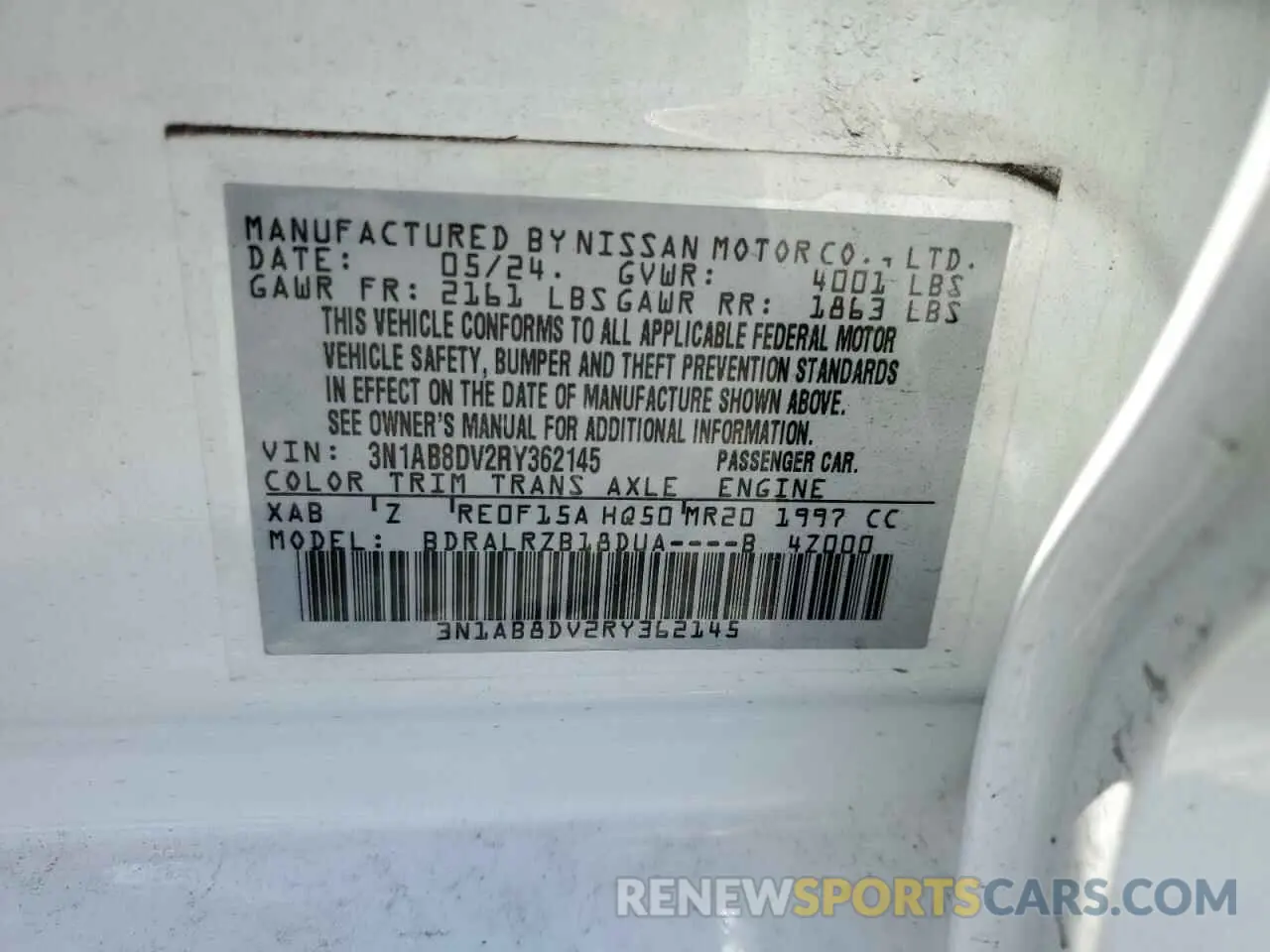 13 fotografías del automóvil dañado 3N1AB8DV2RY362145 NISSAN SENTRA 2024
