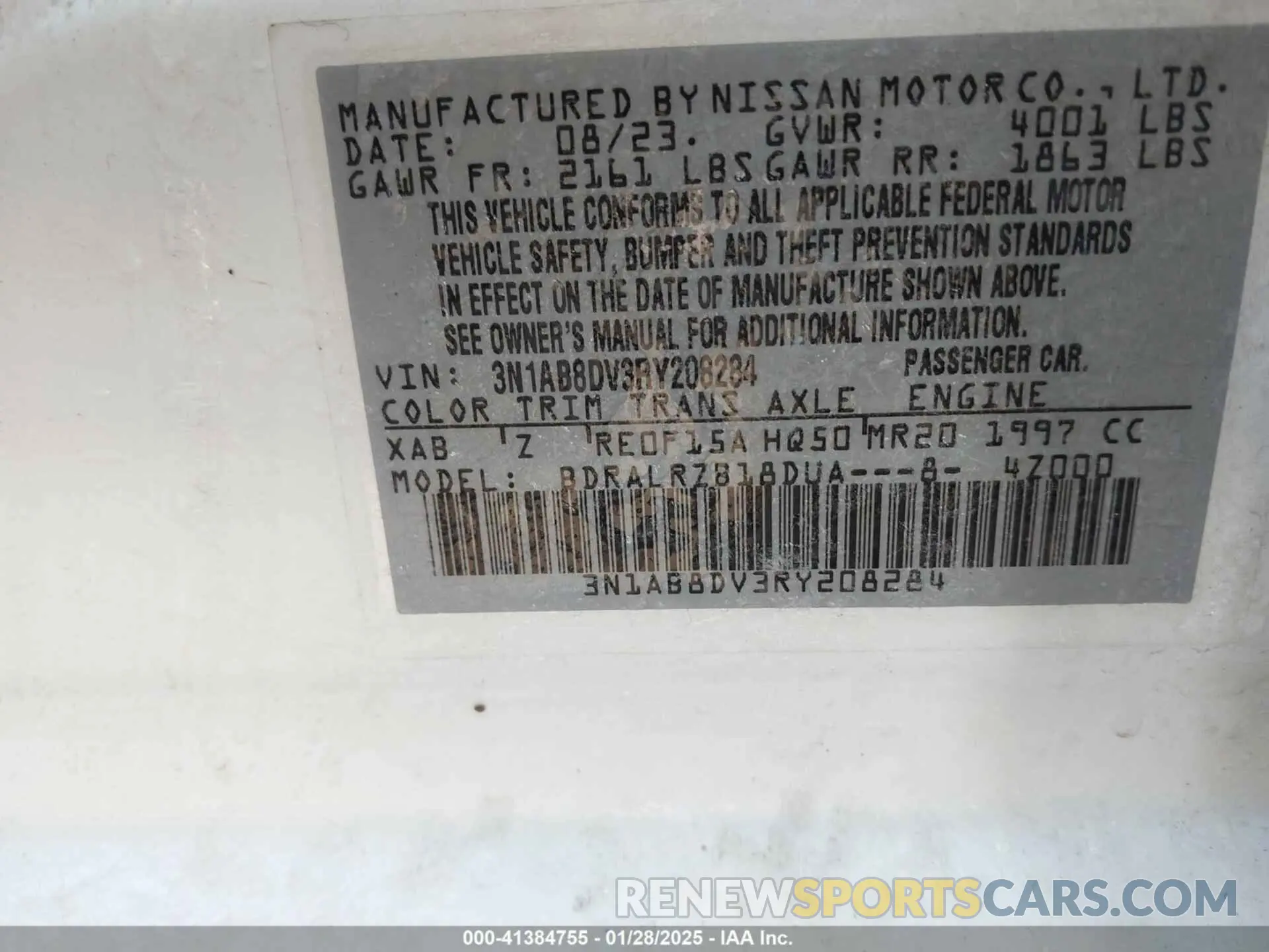 9 fotografías del automóvil dañado 3N1AB8DV3RY208284 NISSAN SENTRA 2024