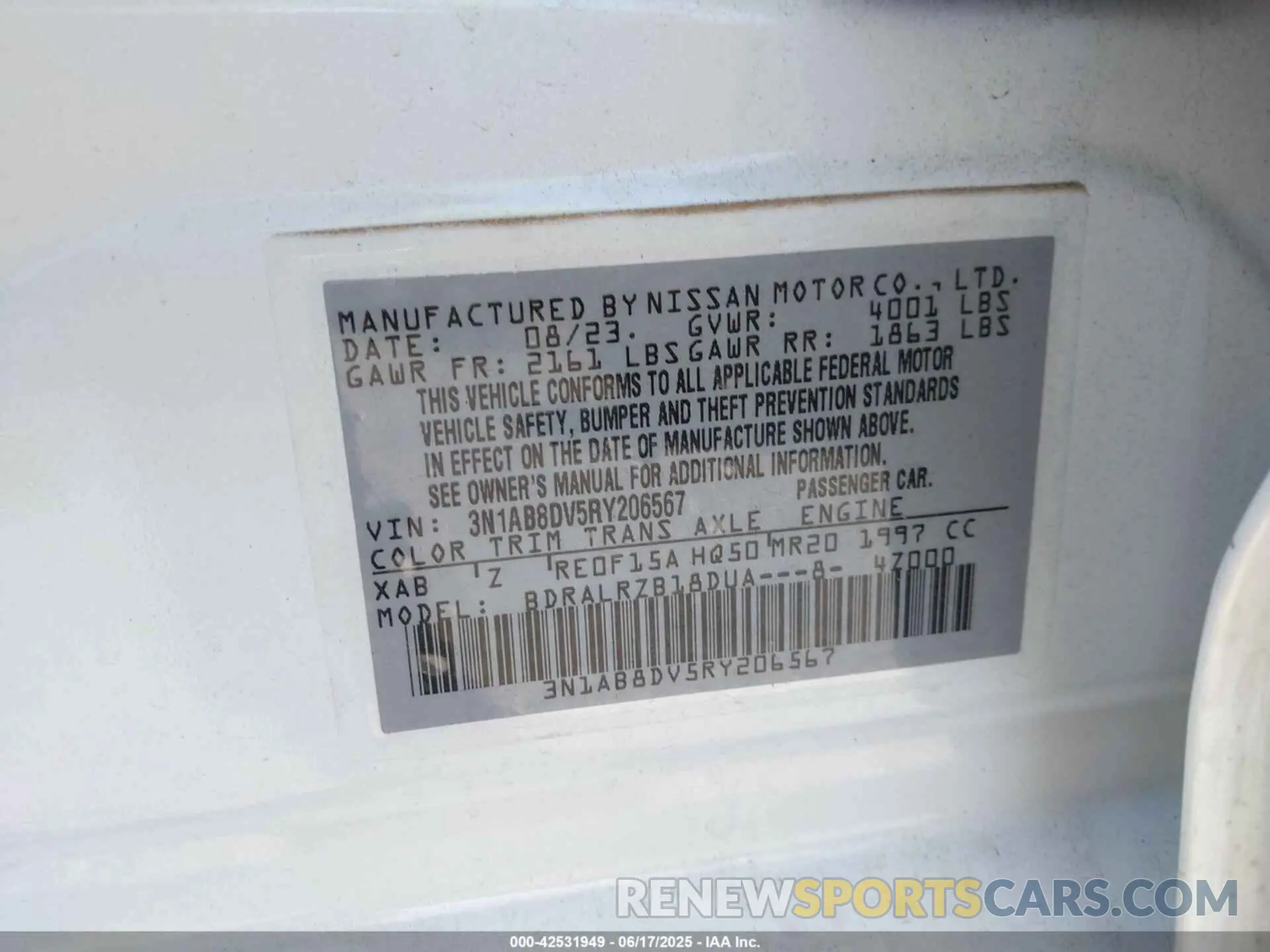 9 fotografías del automóvil dañado 3N1AB8DV5RY206567 NISSAN SENTRA 2024