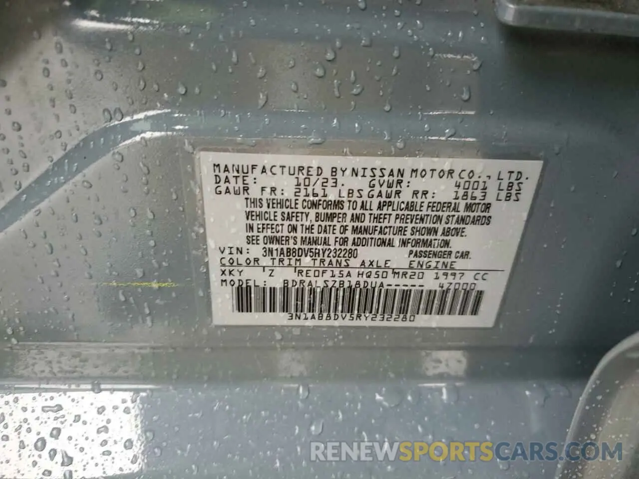 15 fotografías del automóvil dañado 3N1AB8DV5RY232280 NISSAN SENTRA 2024