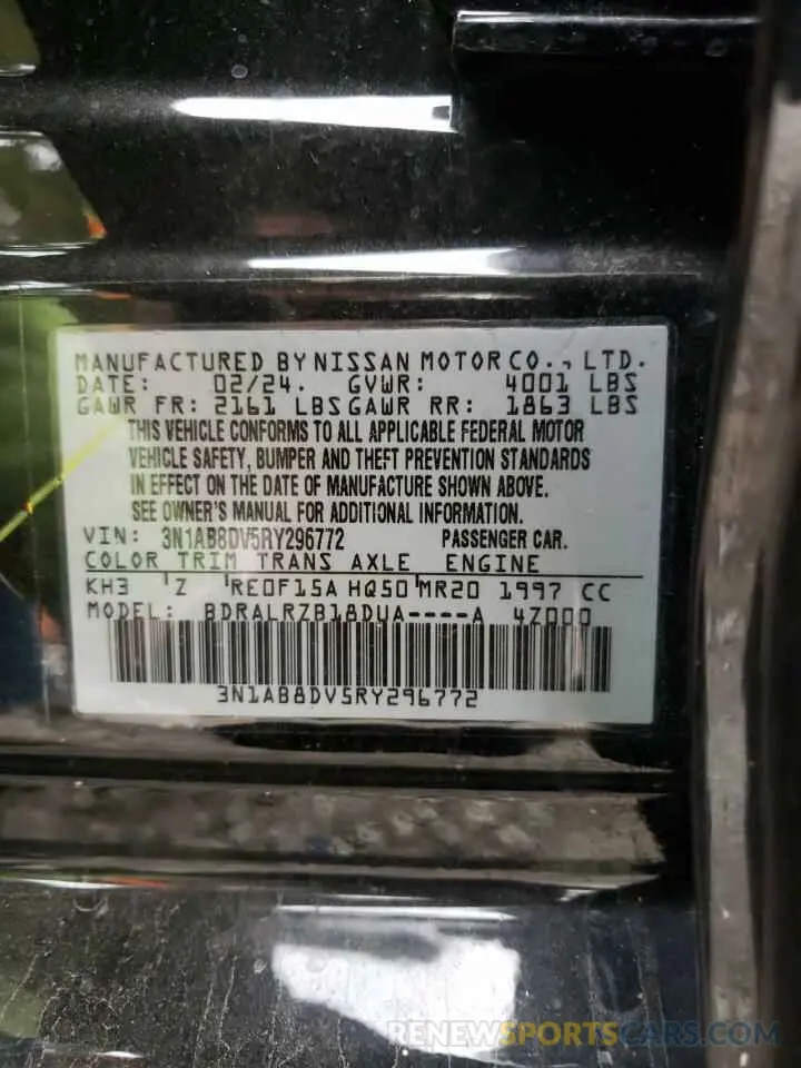 12 fotografías del automóvil dañado 3N1AB8DV5RY296772 NISSAN SENTRA 2024
