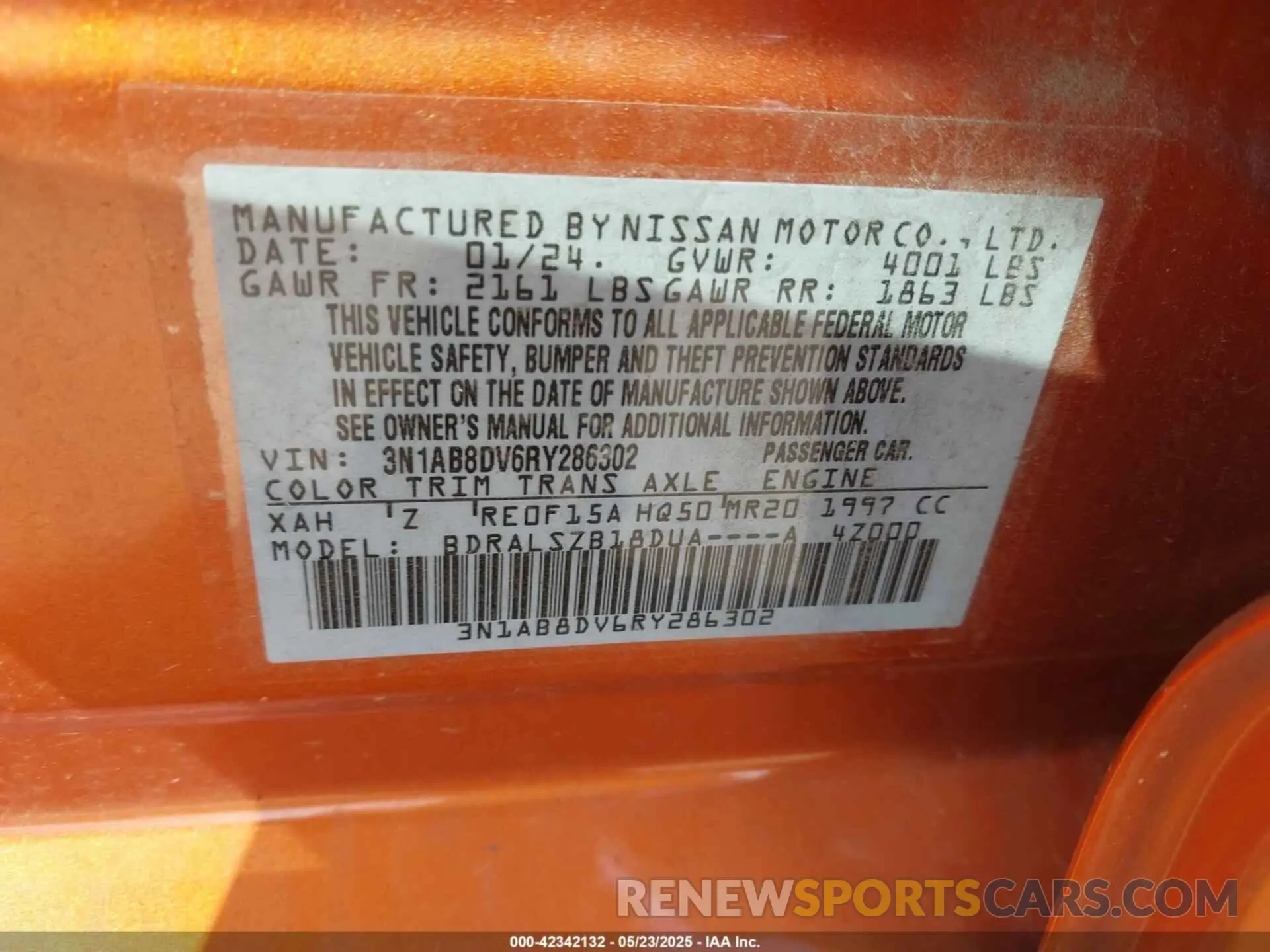 9 fotografías del automóvil dañado 3N1AB8DV6RY286302 NISSAN SENTRA 2024