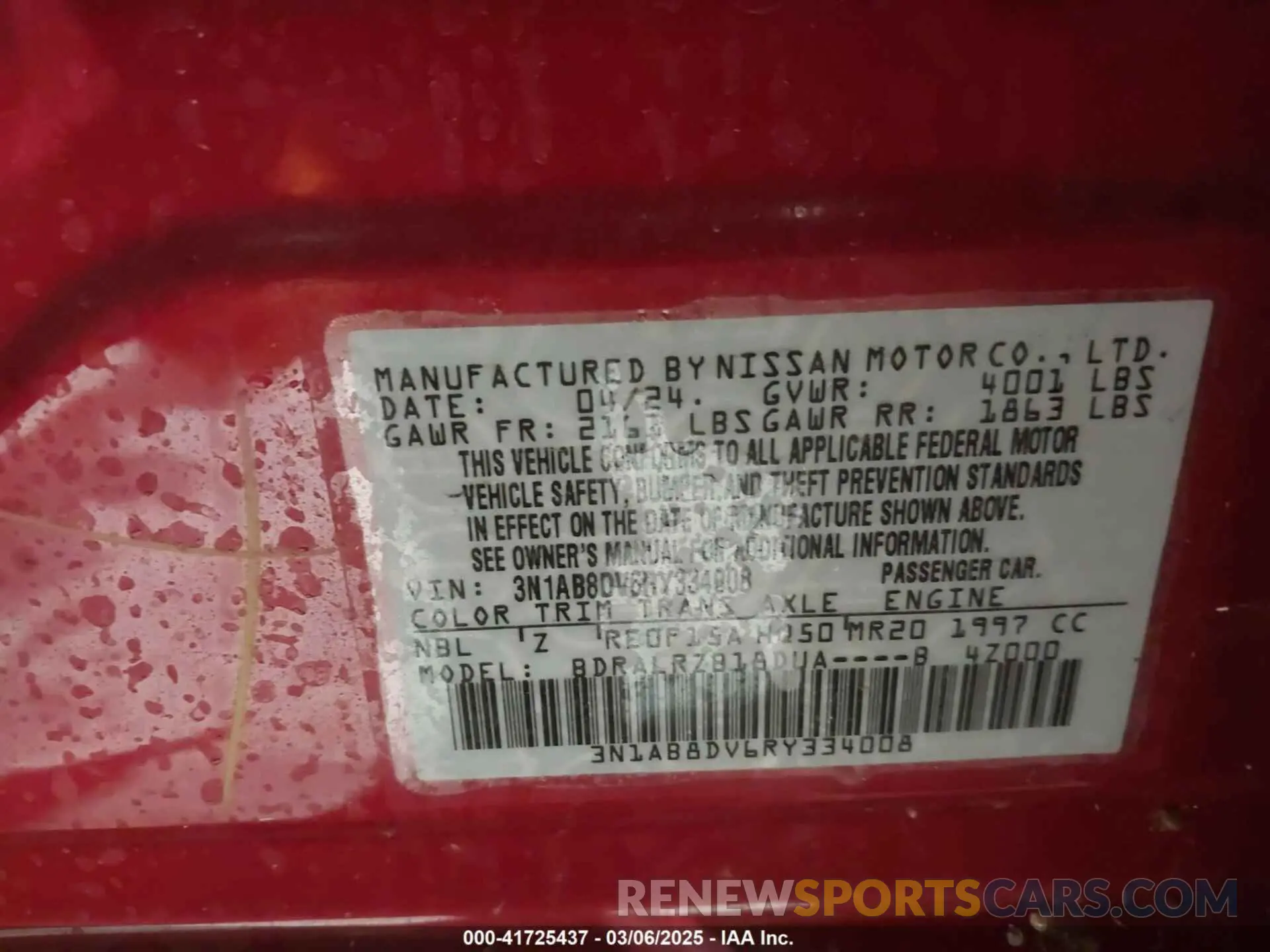 9 fotografías del automóvil dañado 3N1AB8DV6RY334008 NISSAN SENTRA 2024