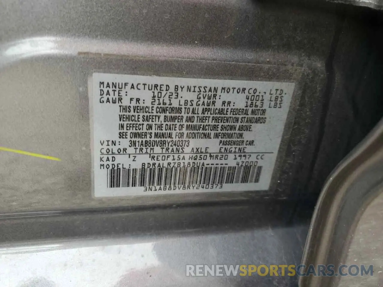 12 fotografías del automóvil dañado 3N1AB8DV8RY240373 NISSAN SENTRA 2024