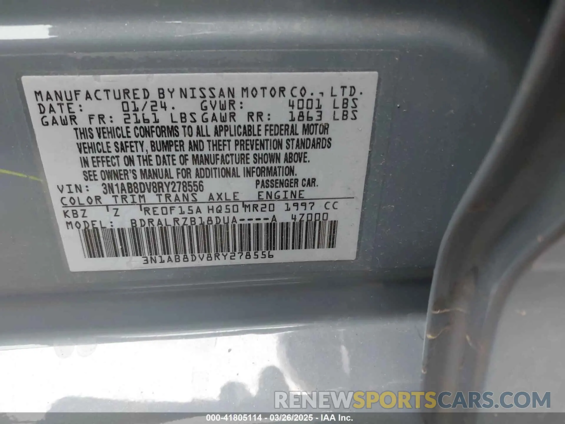 9 fotografías del automóvil dañado 3N1AB8DV8RY278556 NISSAN SENTRA 2024