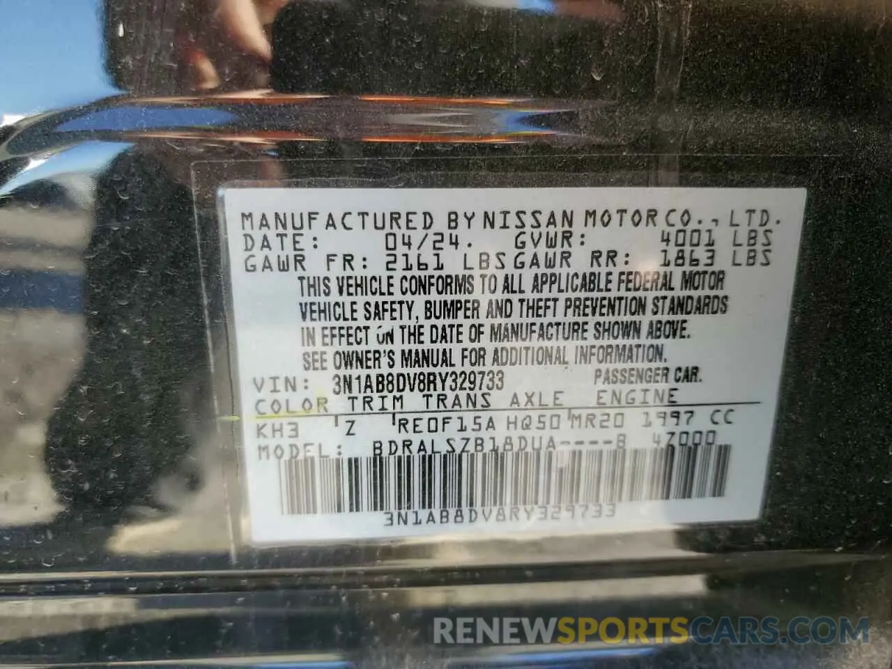 12 fotografías del automóvil dañado 3N1AB8DV8RY329733 NISSAN SENTRA 2024