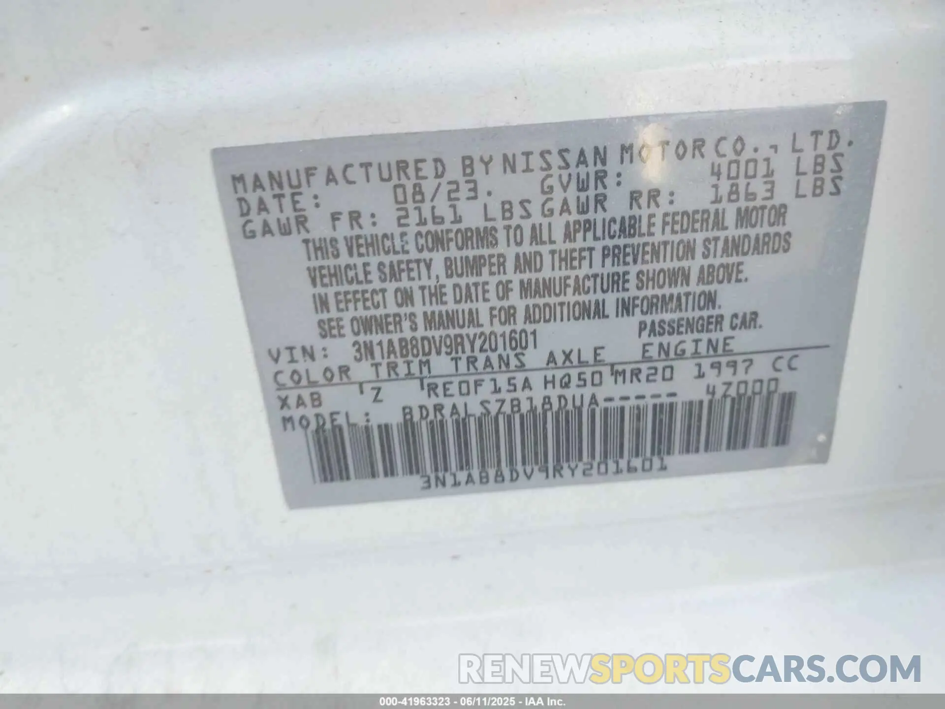 9 fotografías del automóvil dañado 3N1AB8DV9RY201601 NISSAN SENTRA 2024