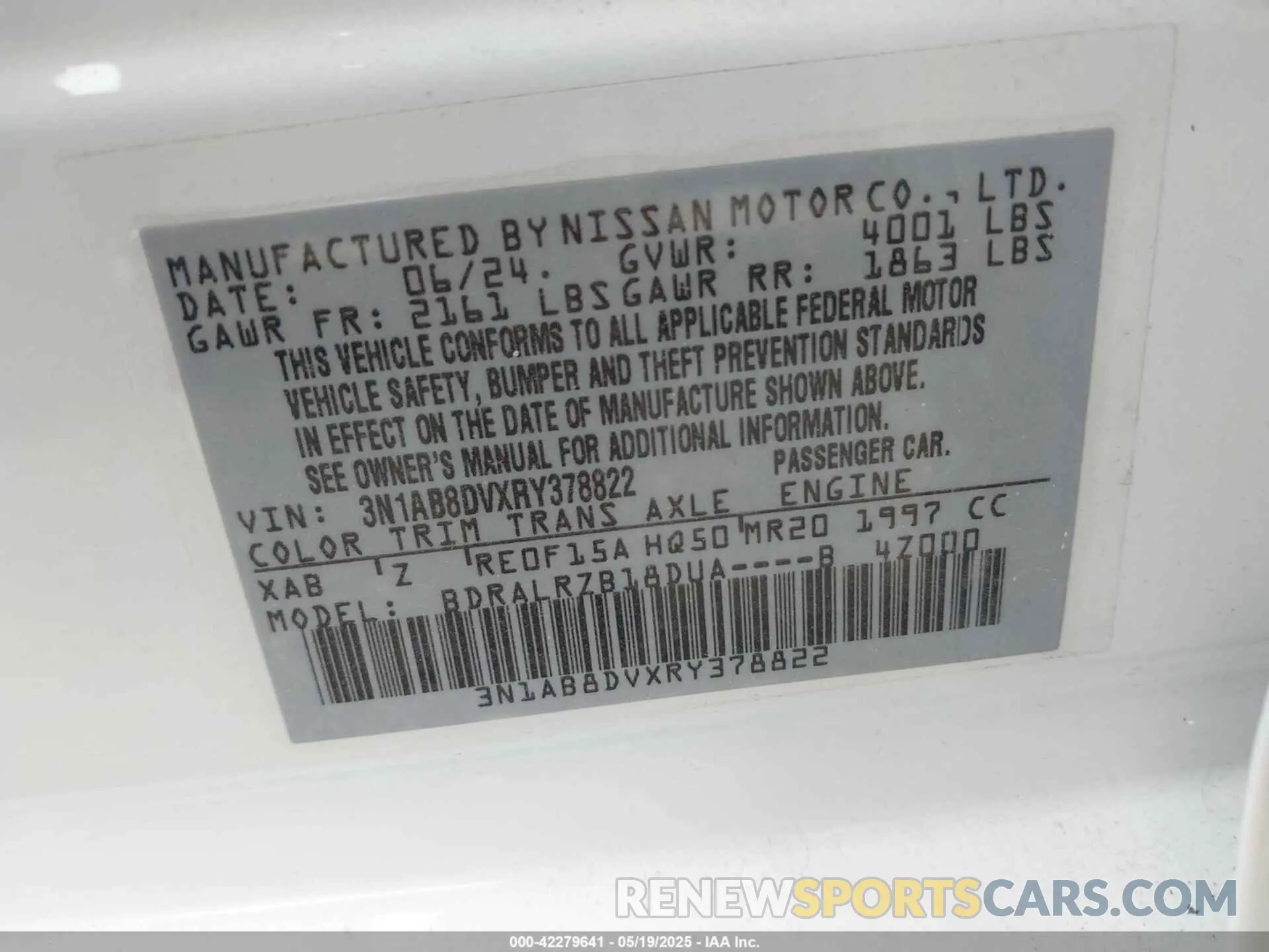 9 fotografías del automóvil dañado 3N1AB8DVXRY378822 NISSAN SENTRA 2024