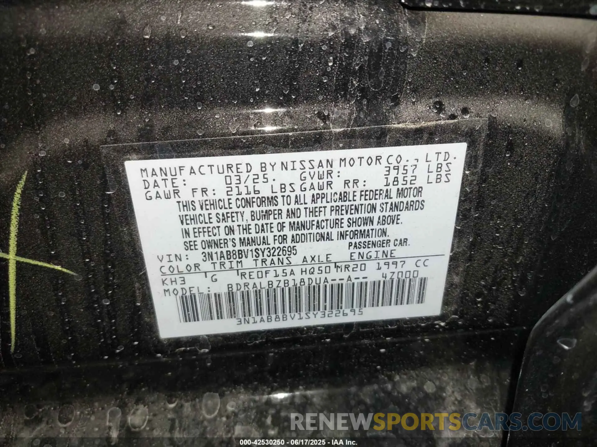 9 fotografías del automóvil dañado 3N1AB8BV1SY322695 NISSAN SENTRA 2025