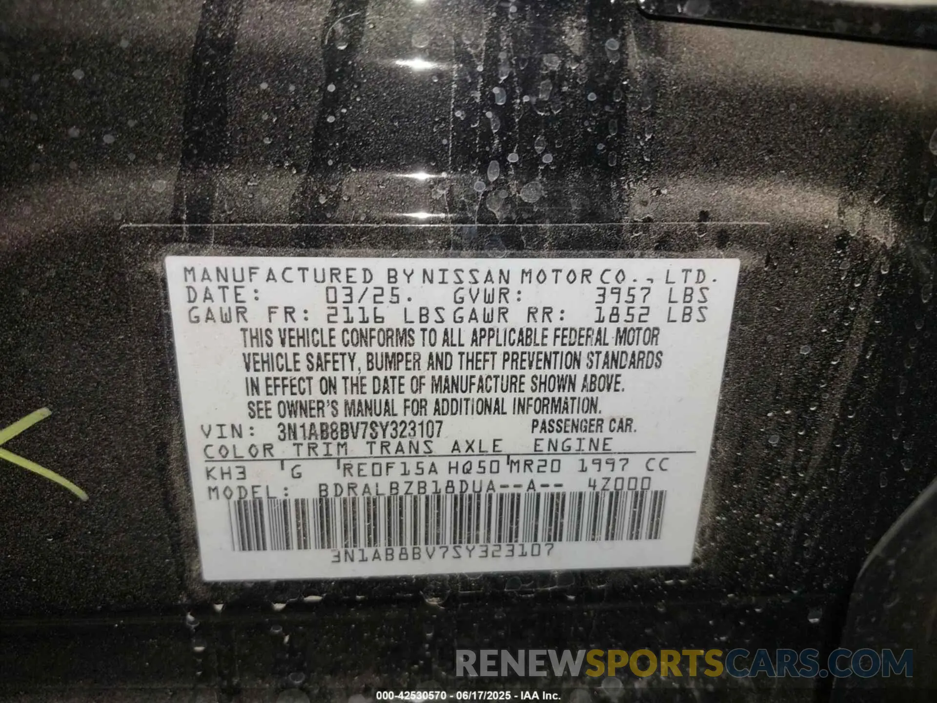 9 fotografías del automóvil dañado 3N1AB8BV7SY323107 NISSAN SENTRA 2025