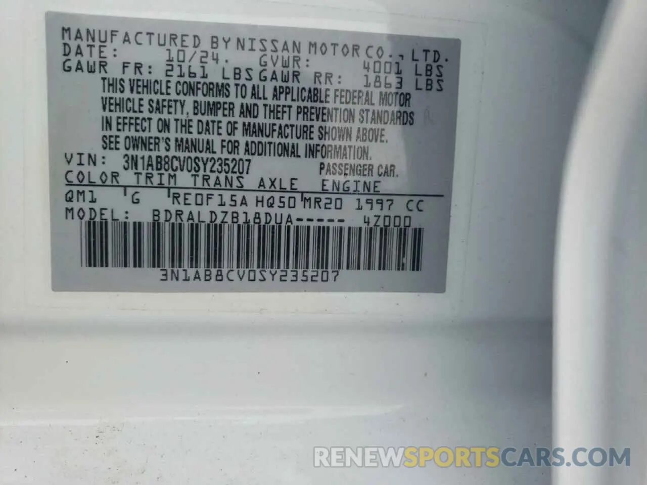 12 fotografías del automóvil dañado 3N1AB8CV0SY235207 NISSAN SENTRA 2025
