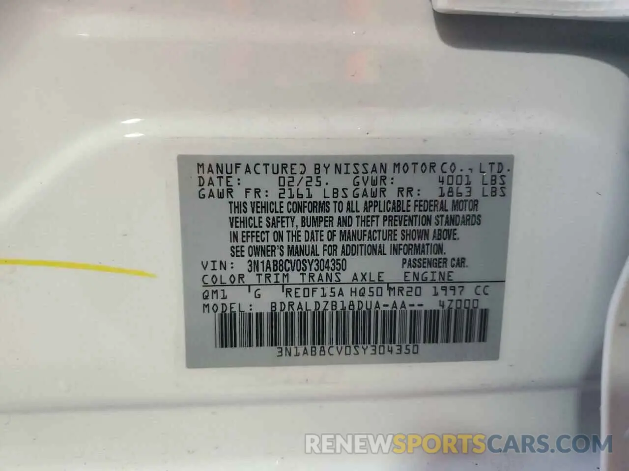 12 fotografías del automóvil dañado 3N1AB8CV0SY304350 NISSAN SENTRA 2025