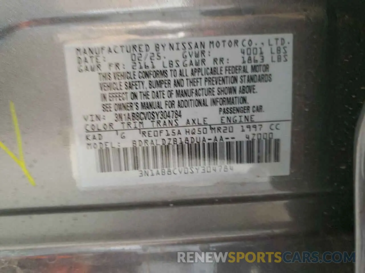 12 fotografías del automóvil dañado 3N1AB8CV0SY304784 NISSAN SENTRA 2025