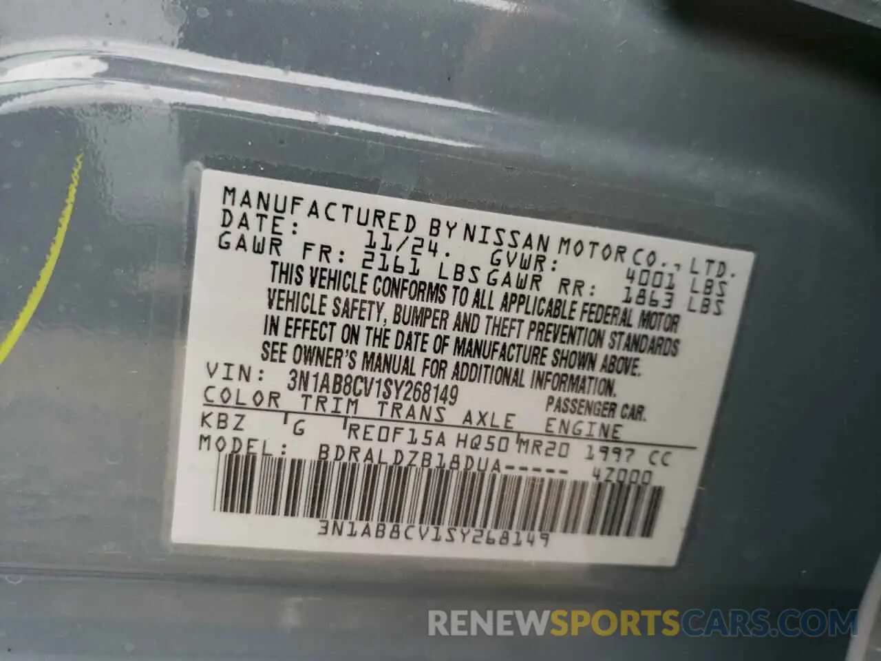 12 fotografías del automóvil dañado 3N1AB8CV1SY268149 NISSAN SENTRA 2025