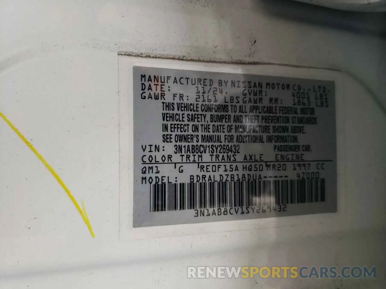 13 fotografías del automóvil dañado 3N1AB8CV1SY269432 NISSAN SENTRA 2025