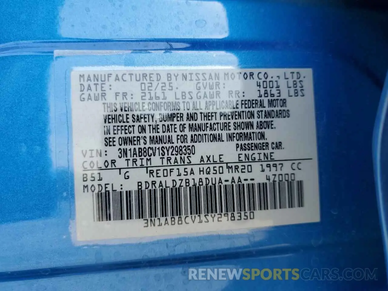 12 fotografías del automóvil dañado 3N1AB8CV1SY298350 NISSAN SENTRA 2025