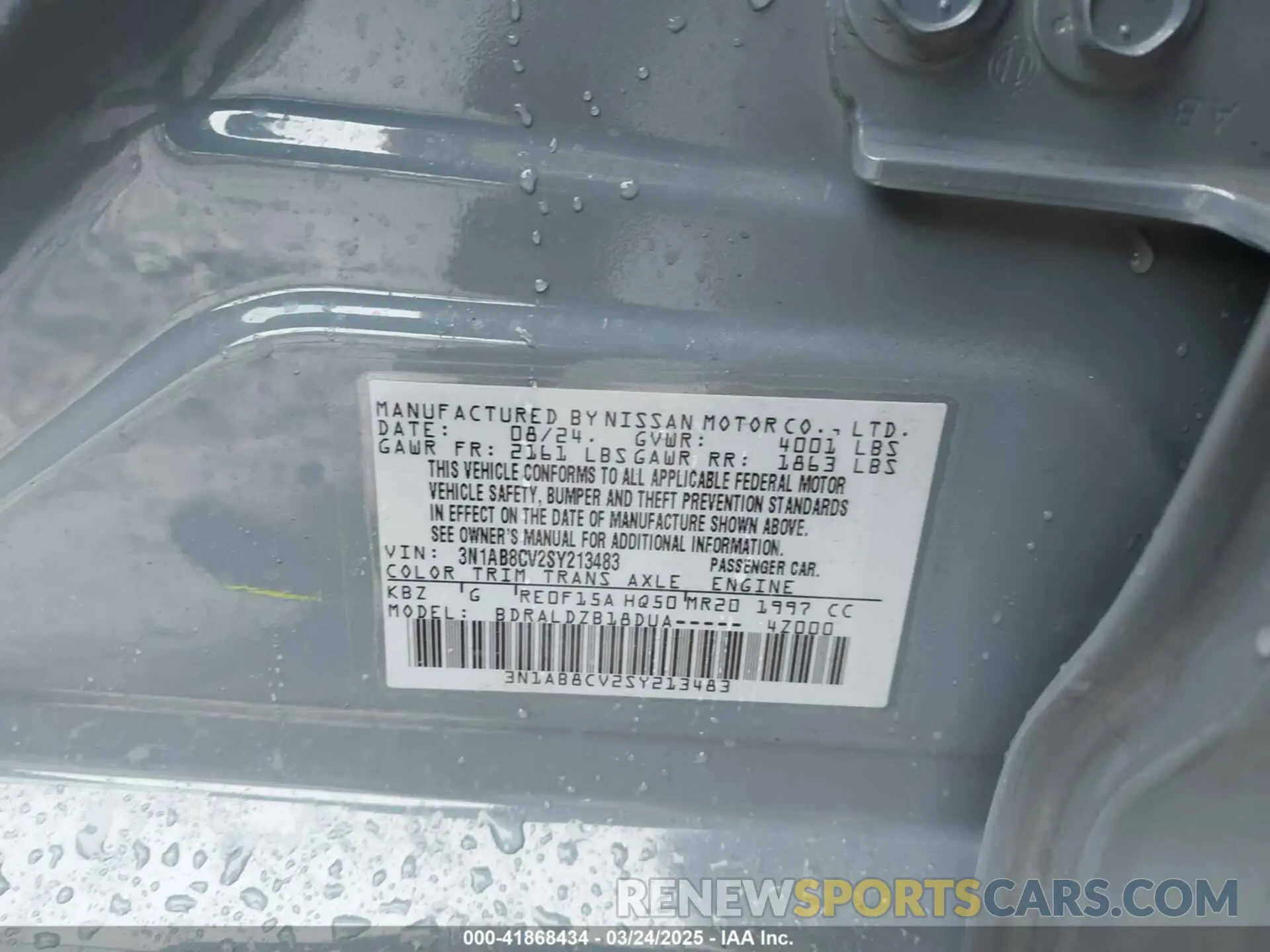 9 fotografías del automóvil dañado 3N1AB8CV2SY213483 NISSAN SENTRA 2025