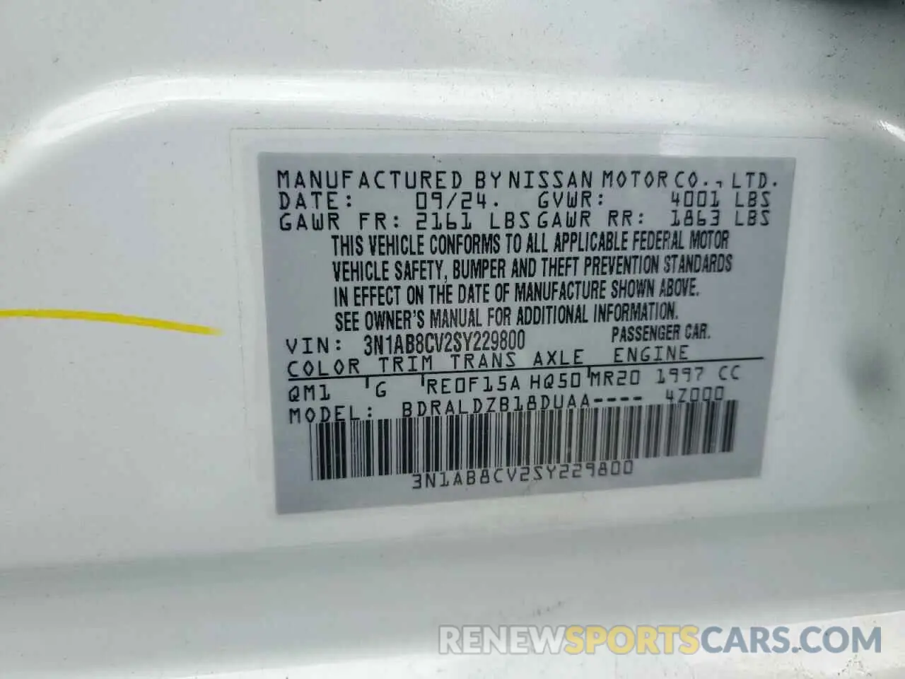 15 fotografías del automóvil dañado 3N1AB8CV2SY229800 NISSAN SENTRA 2025