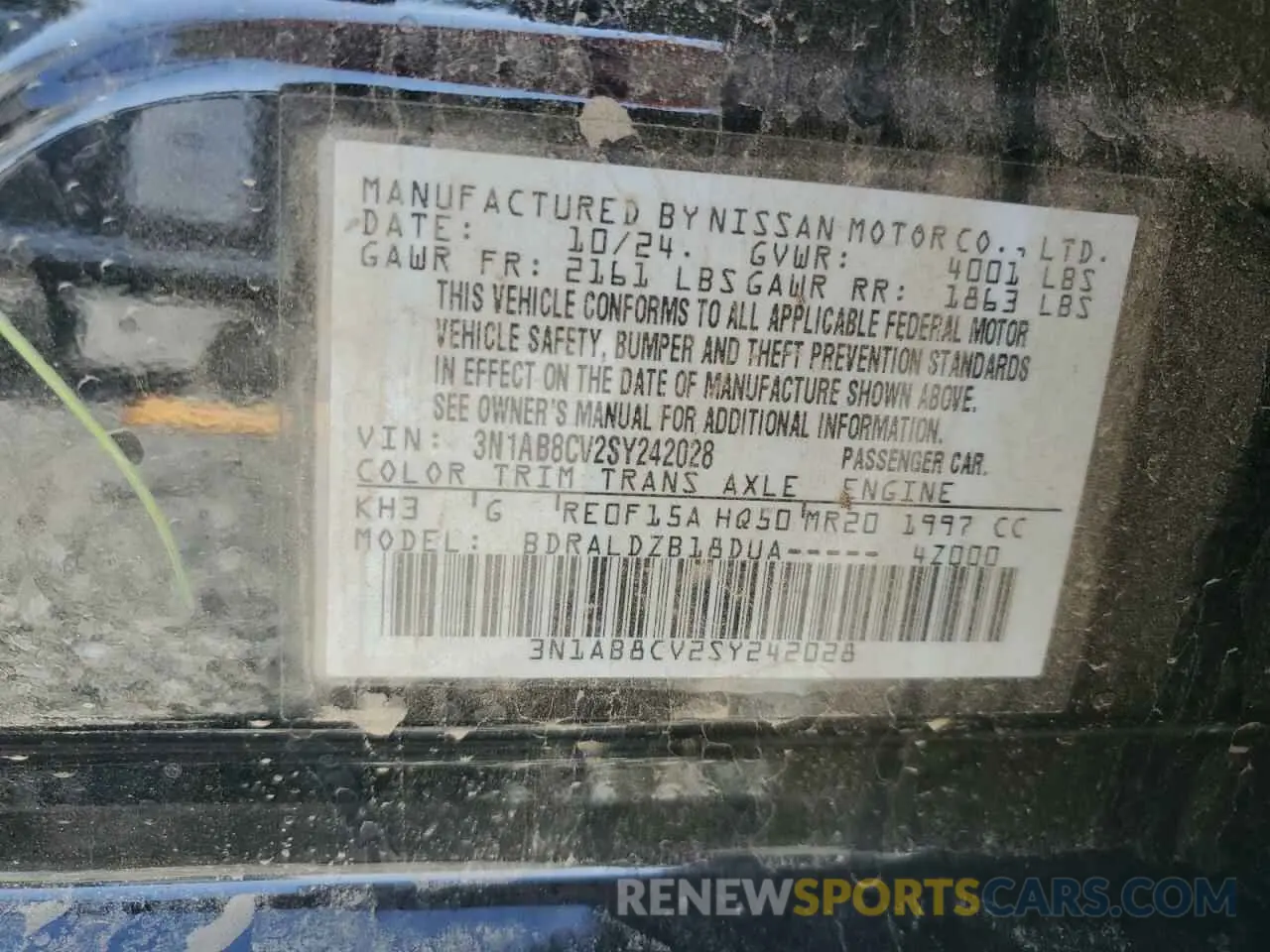 12 fotografías del automóvil dañado 3N1AB8CV2SY242028 NISSAN SENTRA 2025