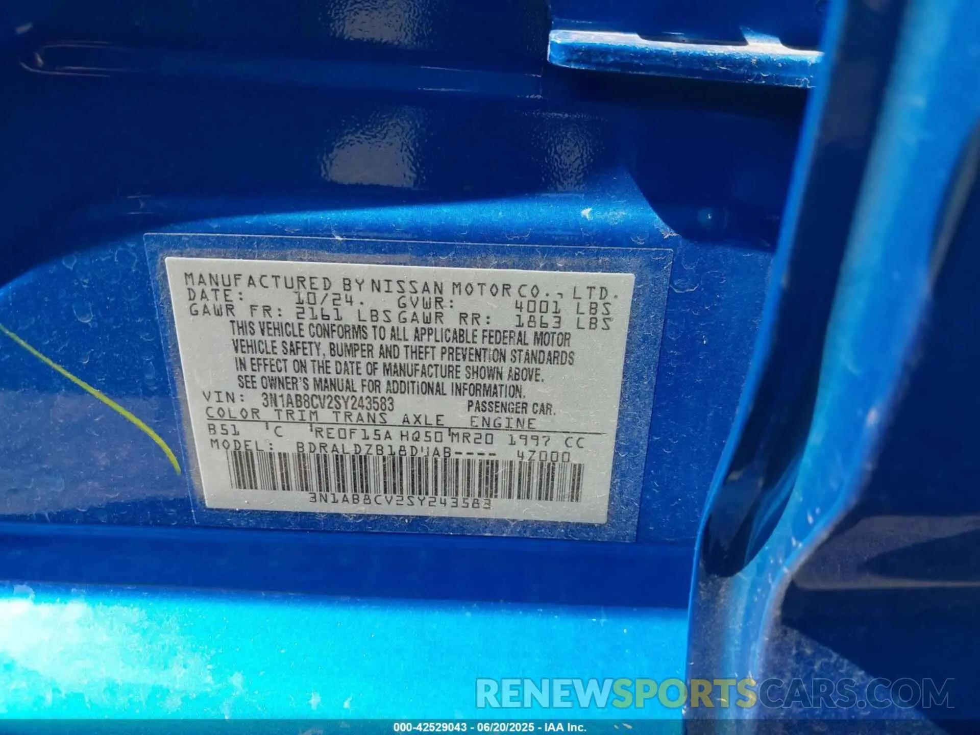 9 fotografías del automóvil dañado 3N1AB8CV2SY243583 NISSAN SENTRA 2025