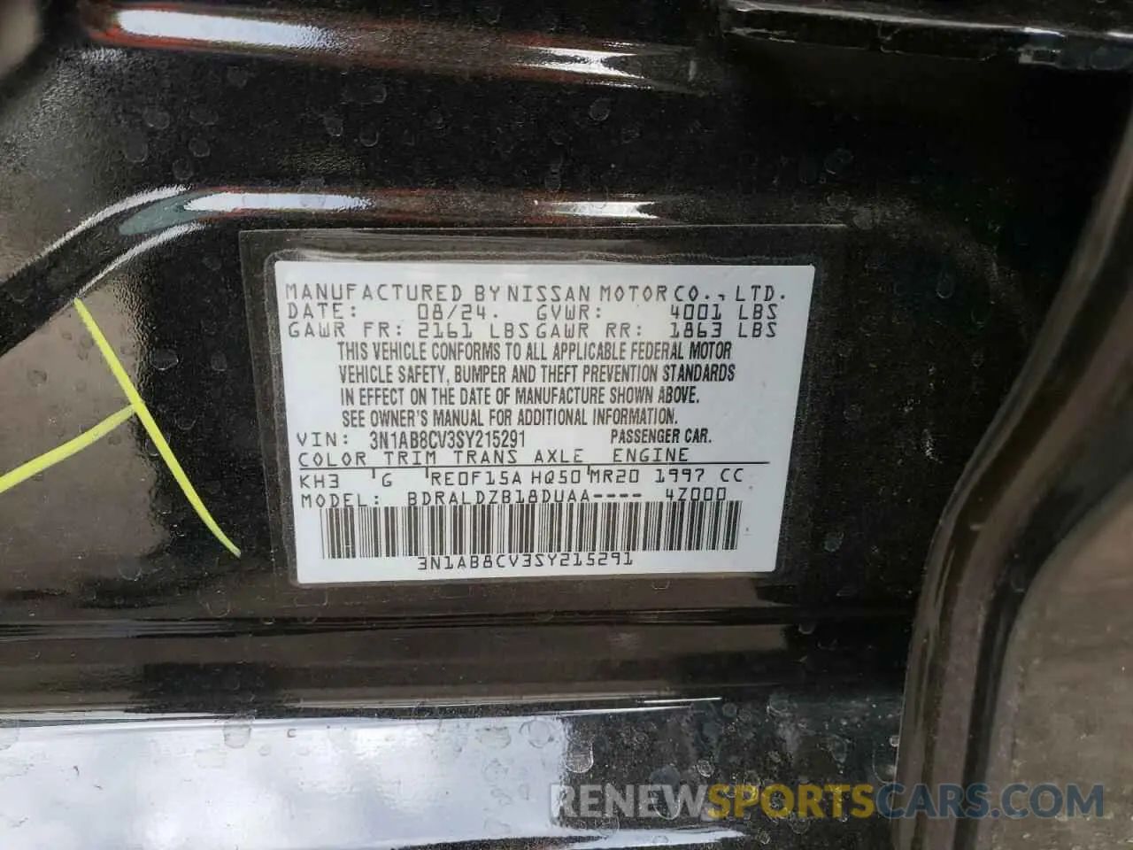 14 fotografías del automóvil dañado 3N1AB8CV3SY215291 NISSAN SENTRA 2025
