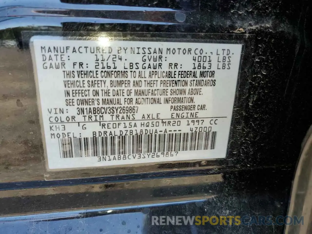 12 fotografías del automóvil dañado 3N1AB8CV3SY269867 NISSAN SENTRA 2025
