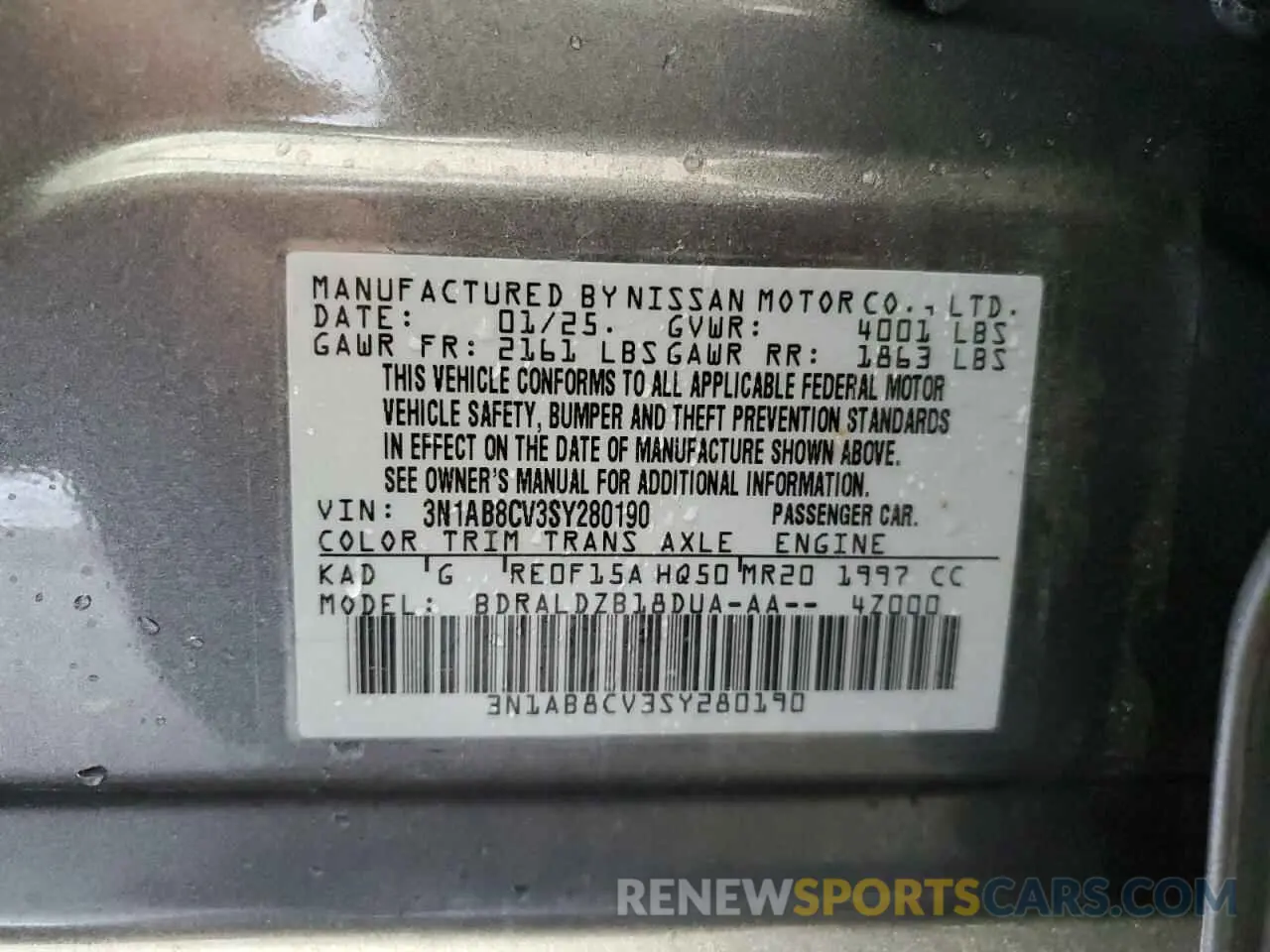 12 fotografías del automóvil dañado 3N1AB8CV3SY280190 NISSAN SENTRA 2025